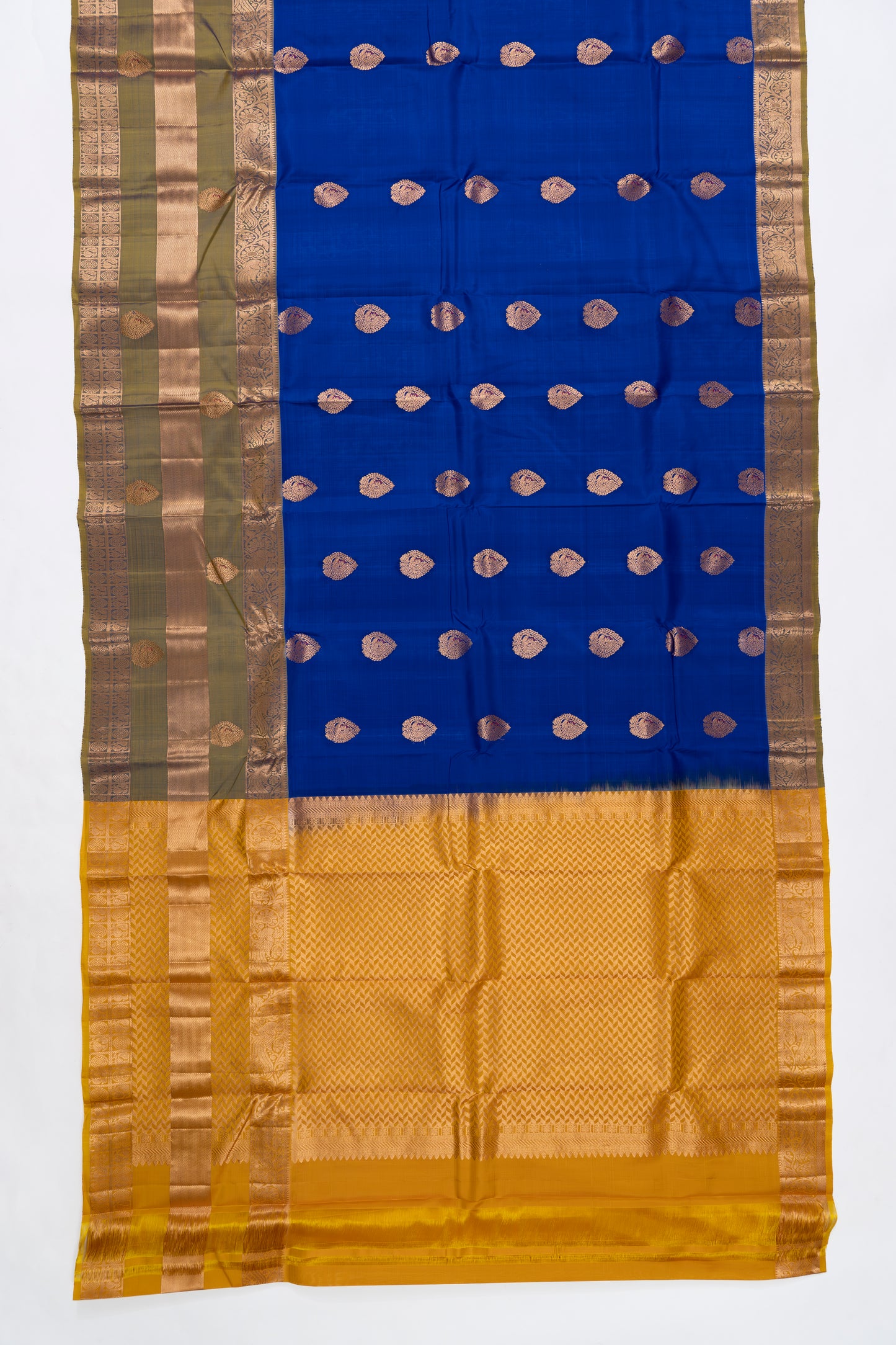 Blue Butta Kanchi Pattu Saree With Contrast Border