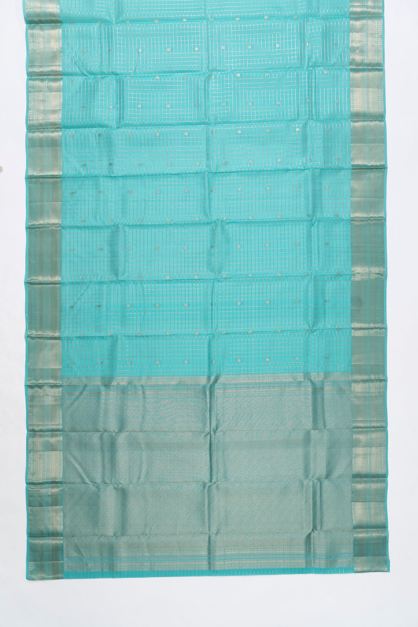 Turquoise Blue Butti Checks Kanchi Pattu Saree