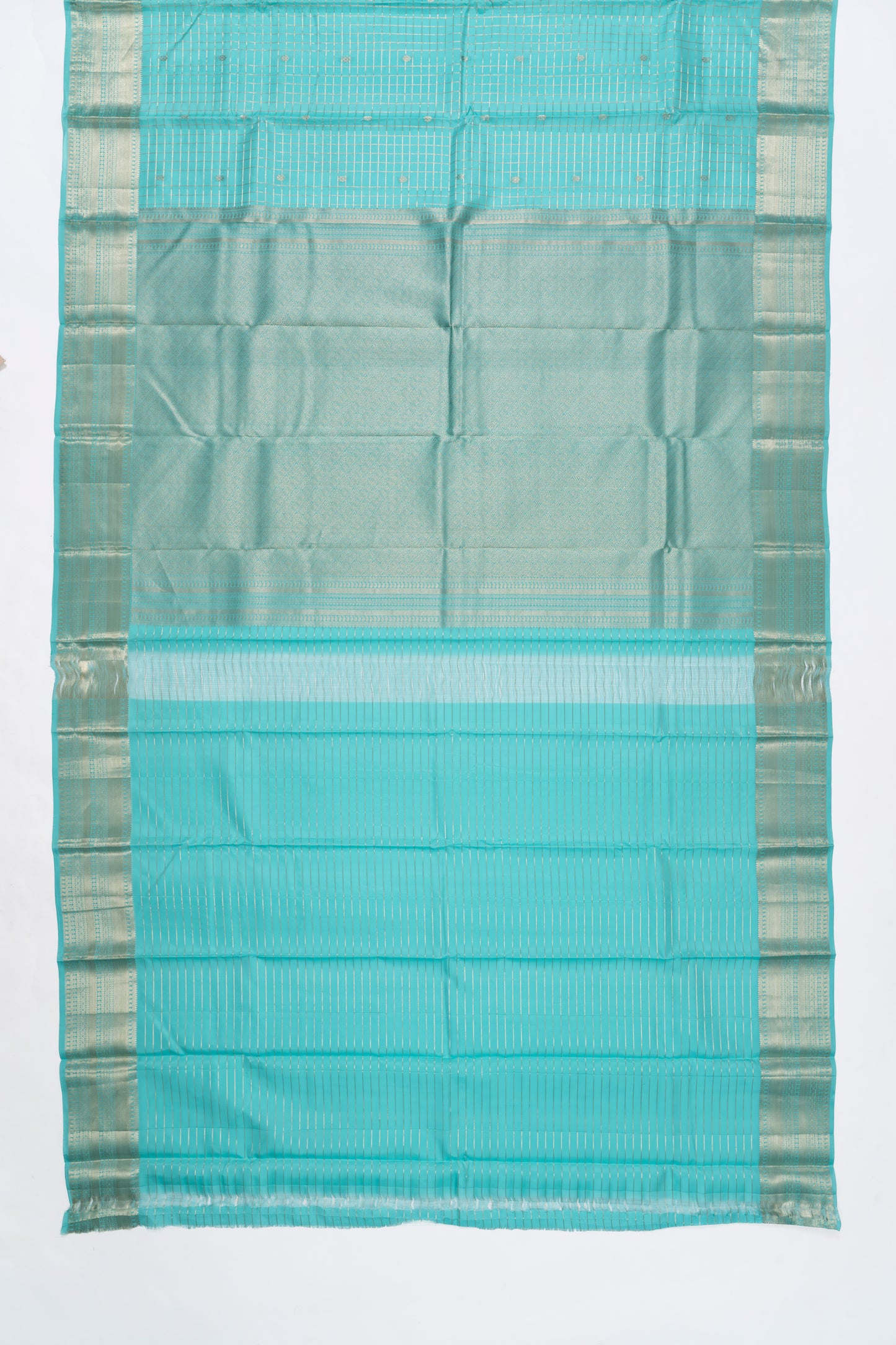 Turquoise Blue Butti Checks Kanchi Pattu Saree