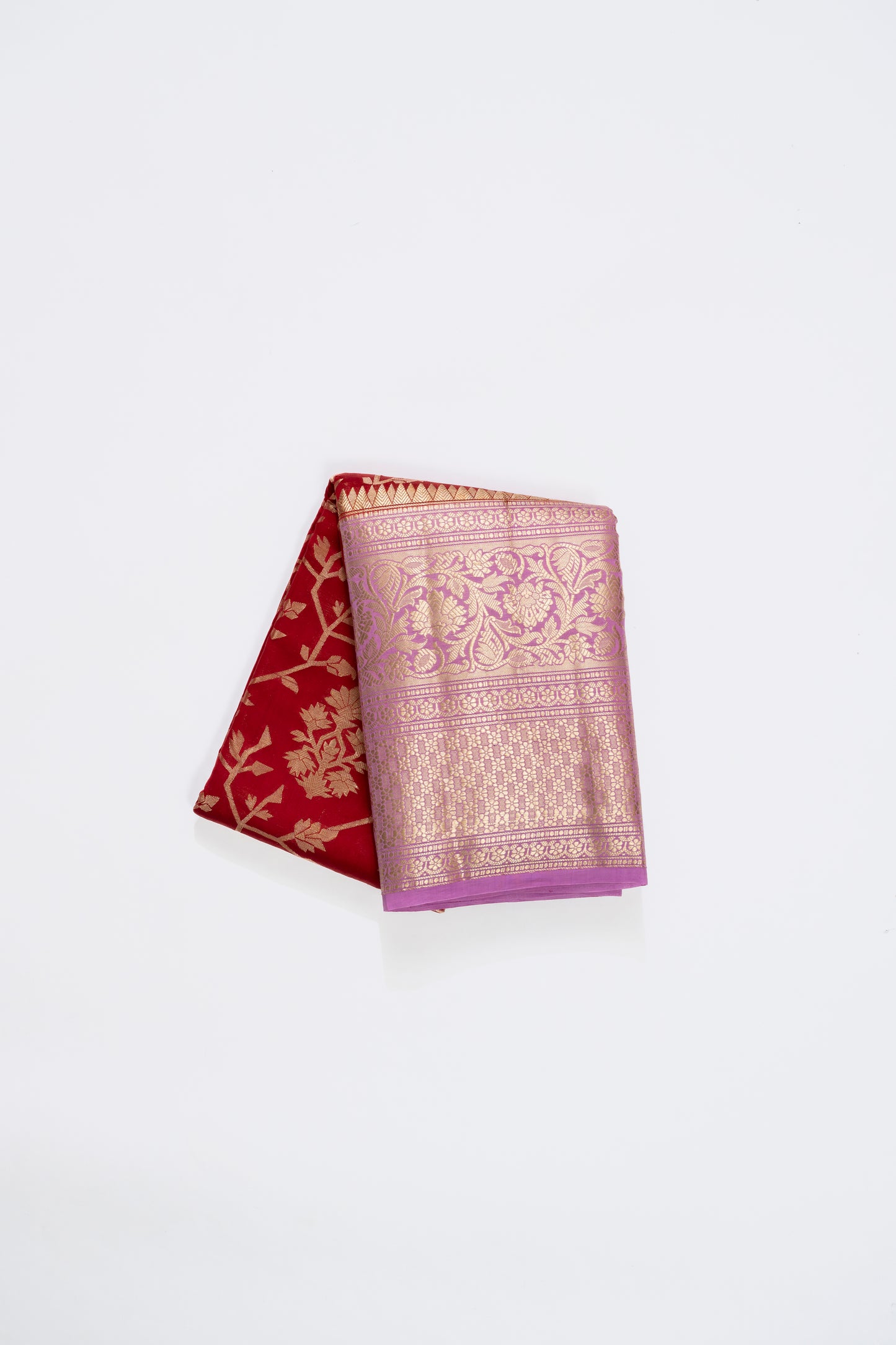 Bright Red & Purple Jaal Chiniya Silk Saree