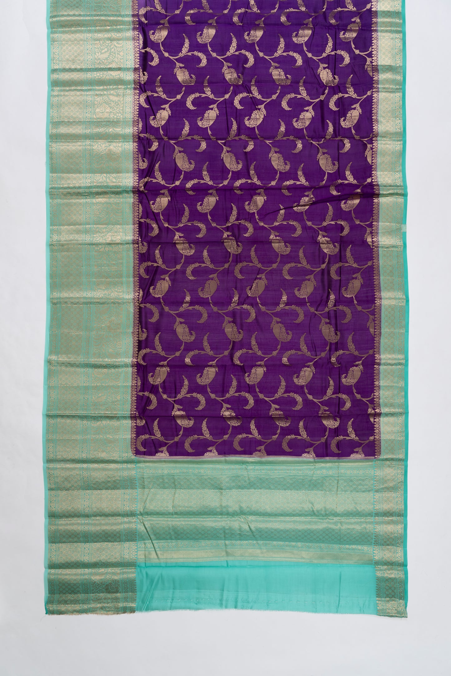 Purple & Sea Green Jaal Chiniya Silk Saree
