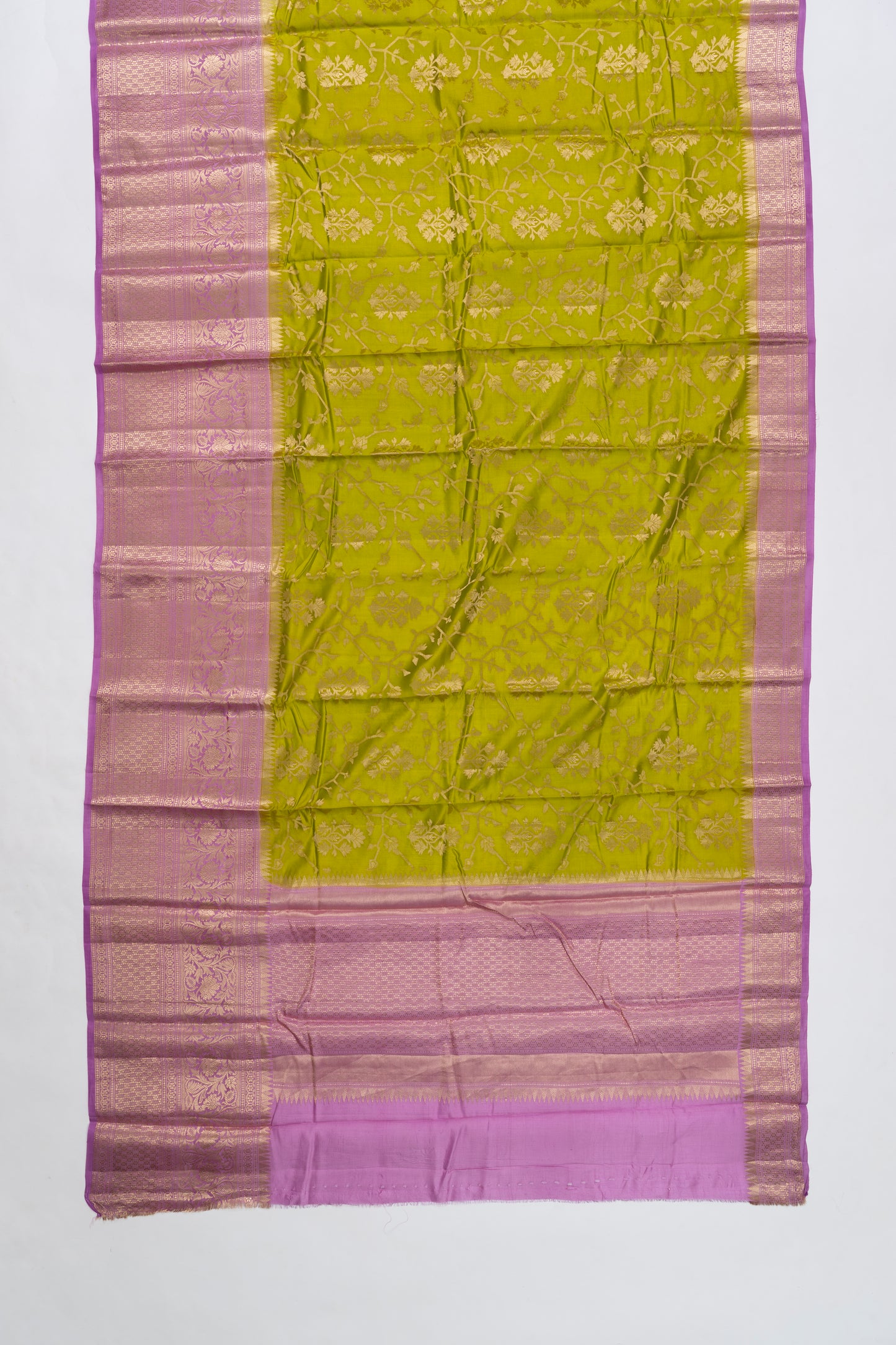 Pear Green & Purple Jaal Chiniya Silk Saree