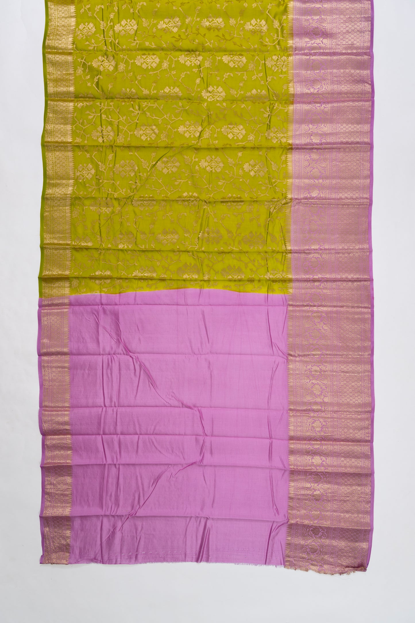 Pear Green & Purple Jaal Chiniya Silk Saree