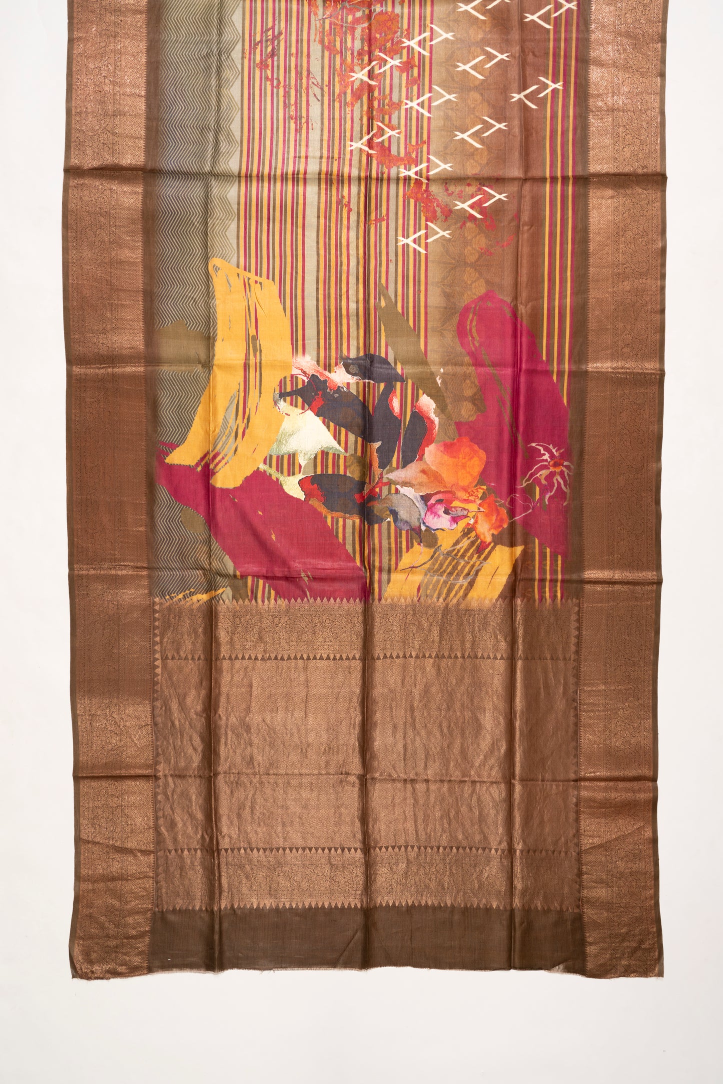 Brown Multicolour Printed Bhagalpur Silk Saree