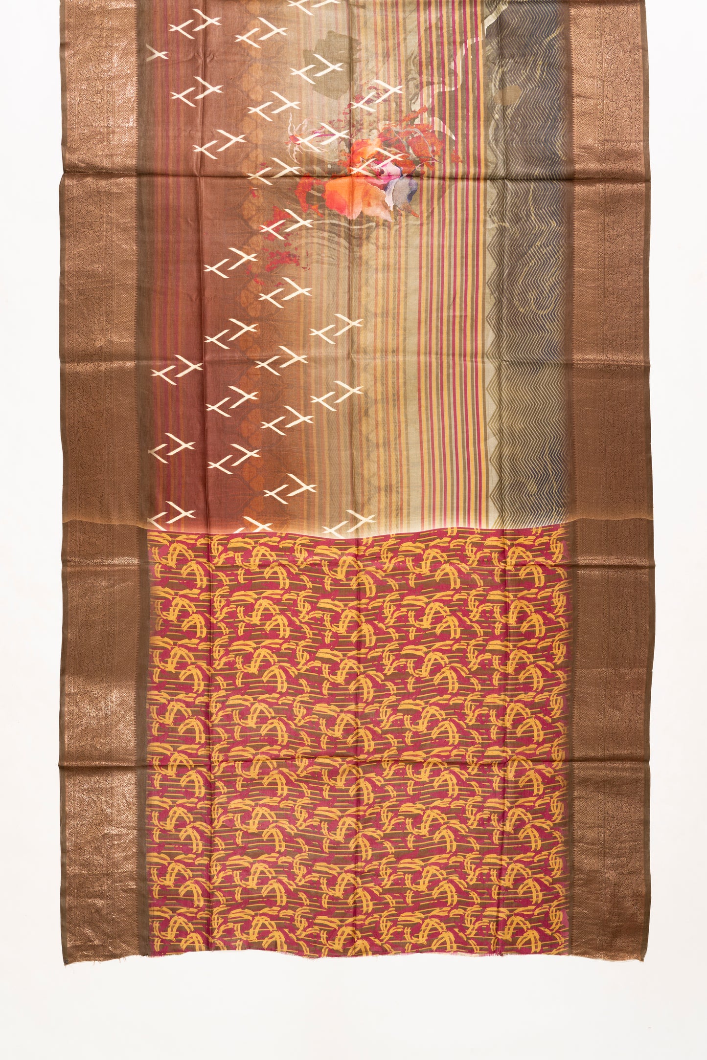 Brown Multicolour Printed Bhagalpur Silk Saree