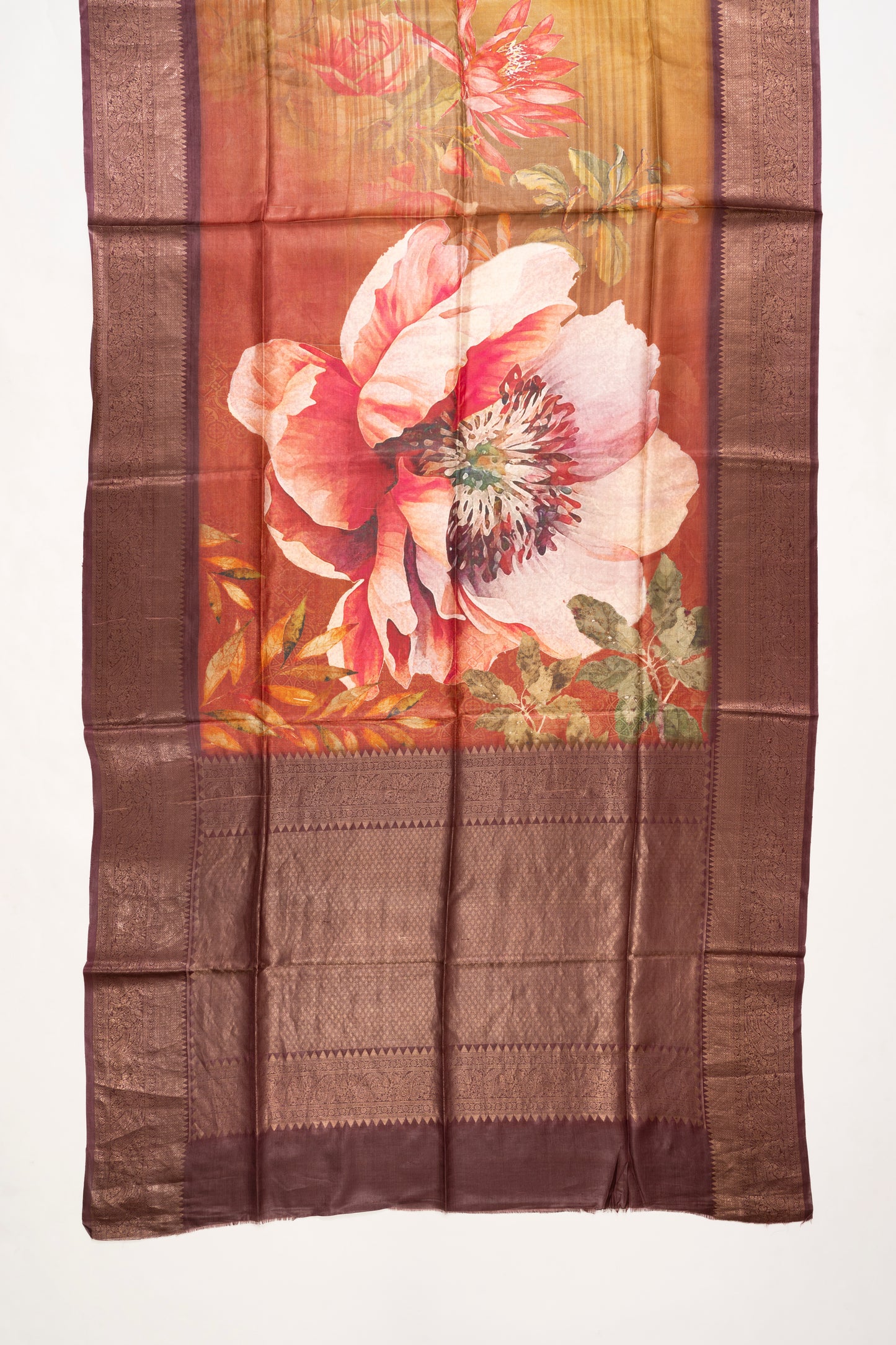 Coffee Brown Multicolour Printed Bhagalpur Silk Saree