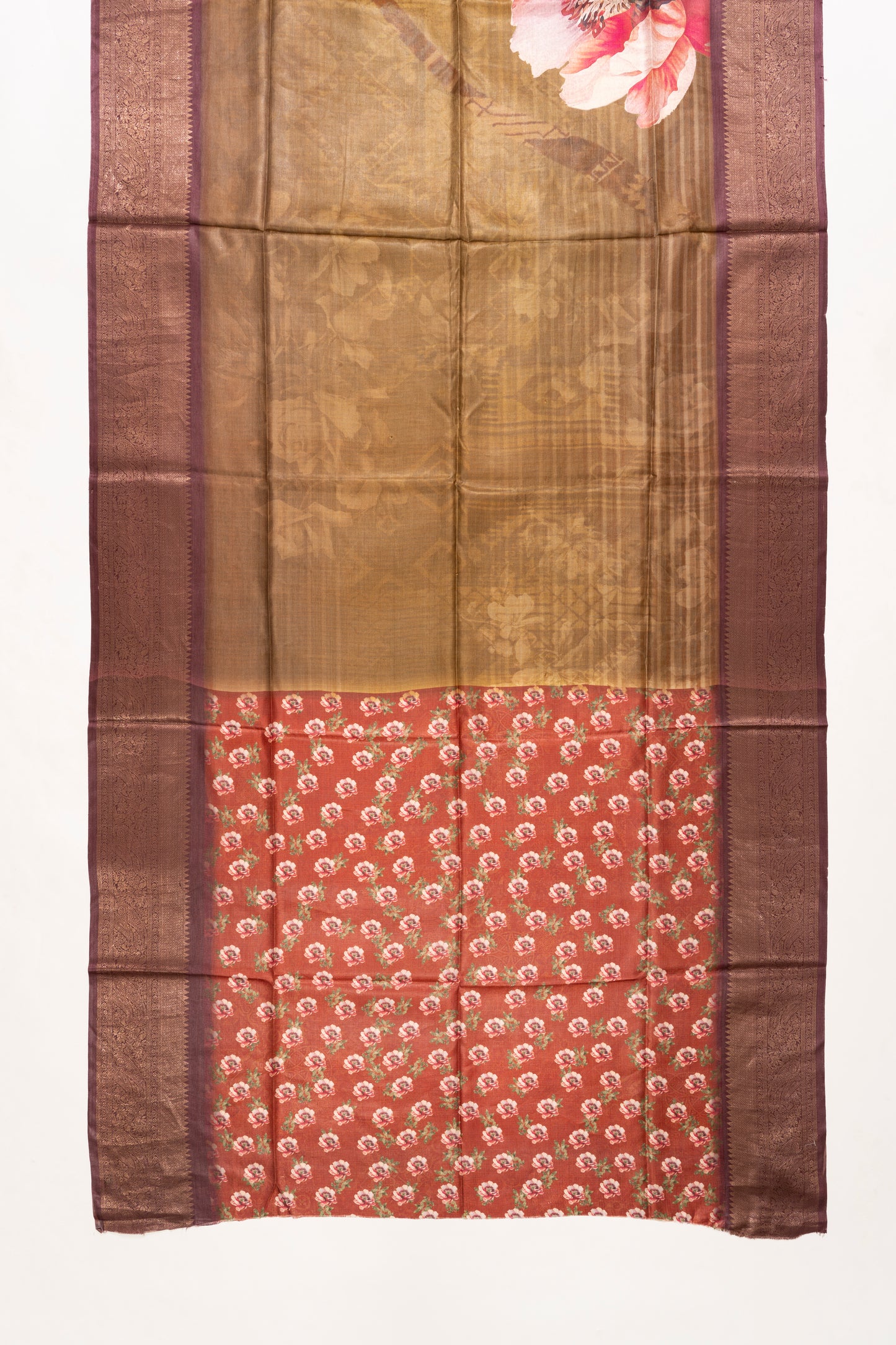 Coffee Brown Multicolour Printed Bhagalpur Silk Saree
