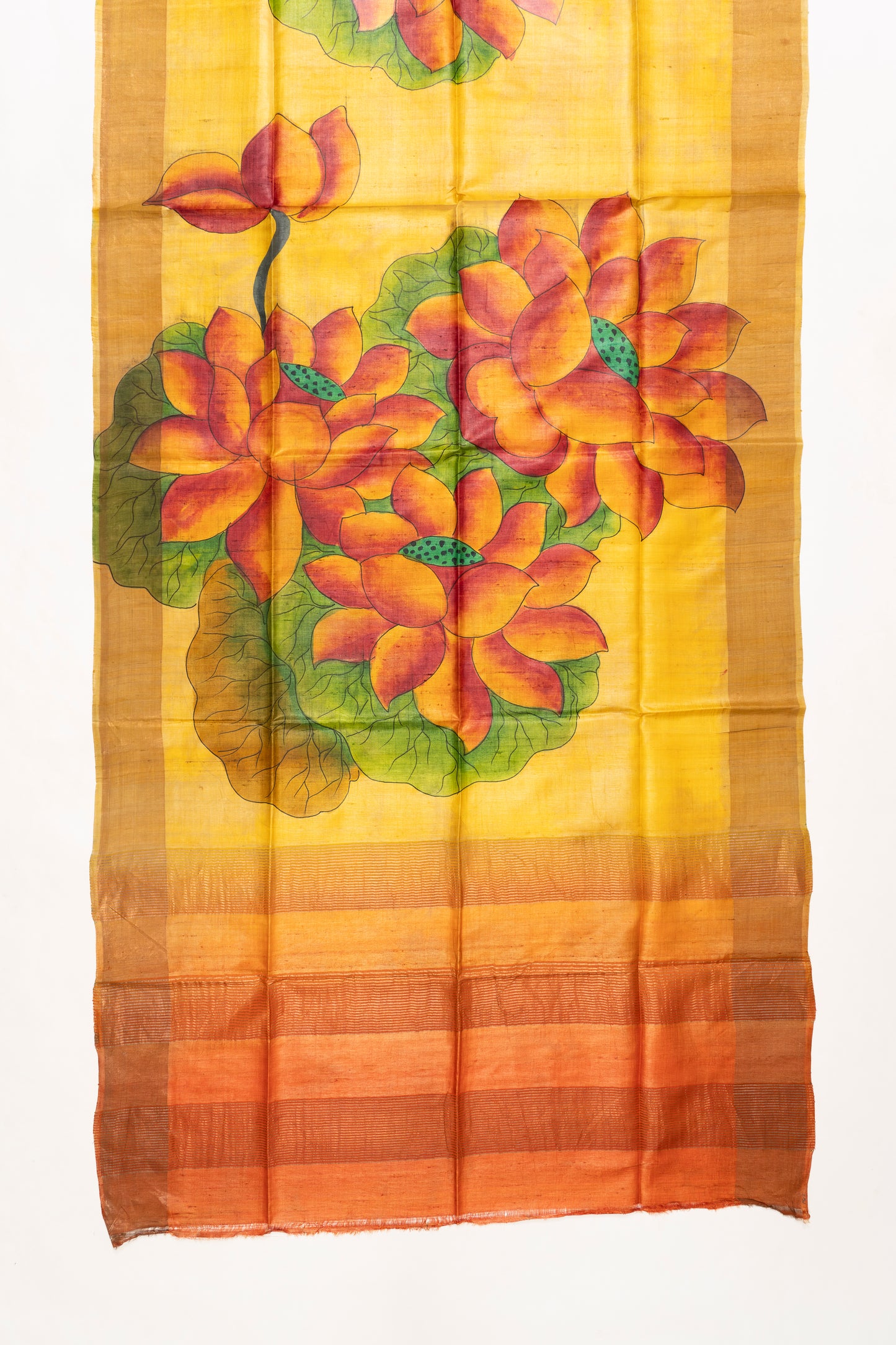 Golden Yellow Floral Printed Bhagalpur Silk Saree
