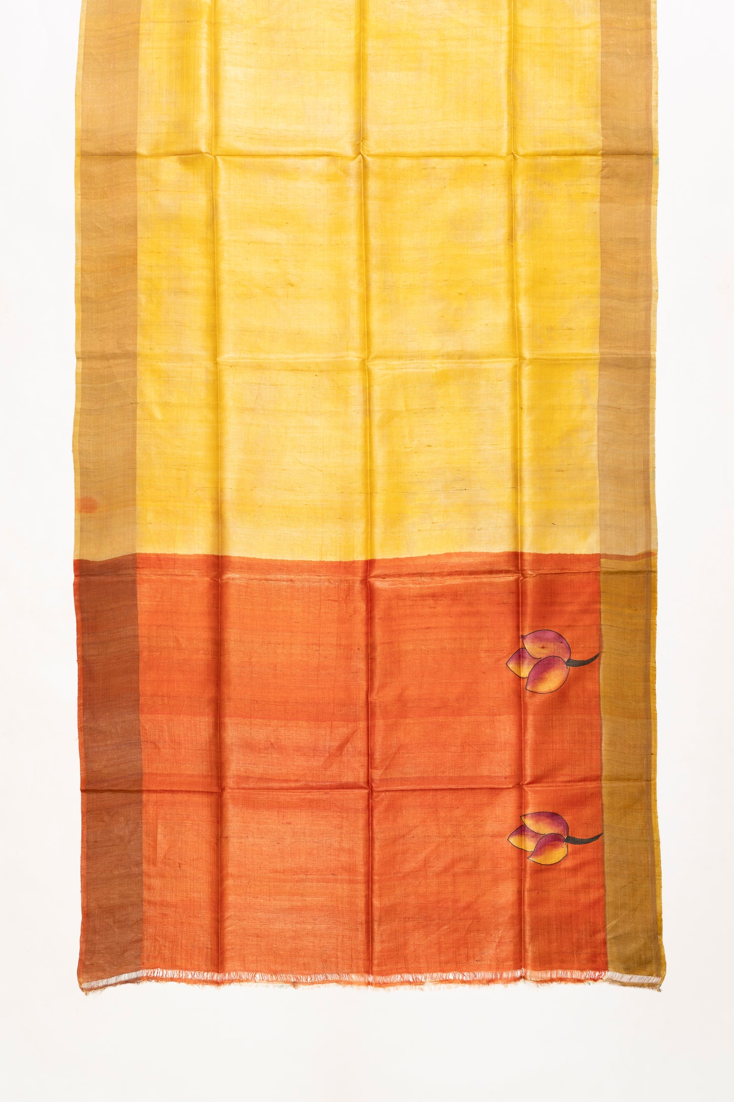 Golden Yellow Floral Printed Bhagalpur Silk Saree