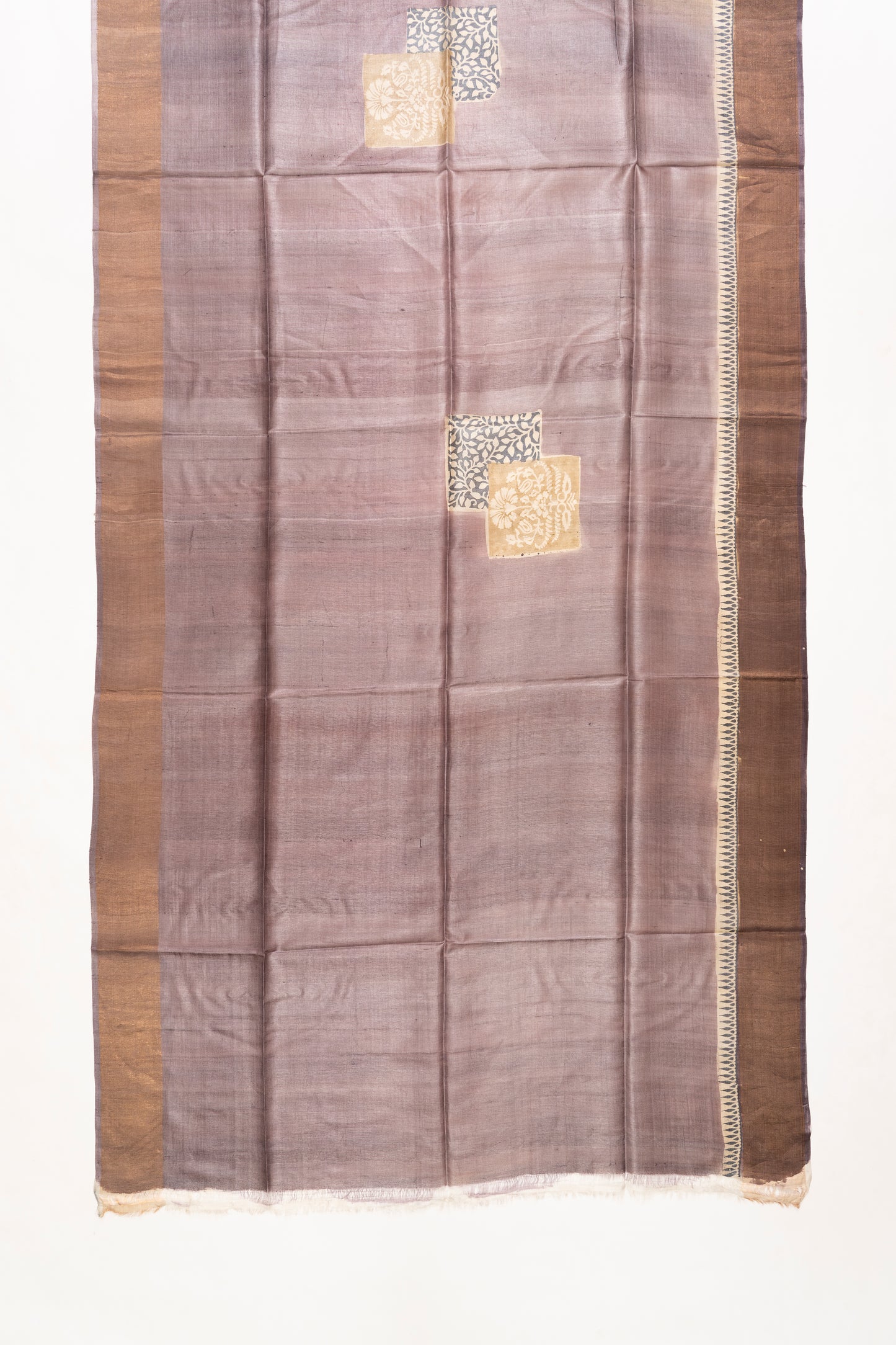 Purple & Black Floral Printed Bhagalpur Silk Saree