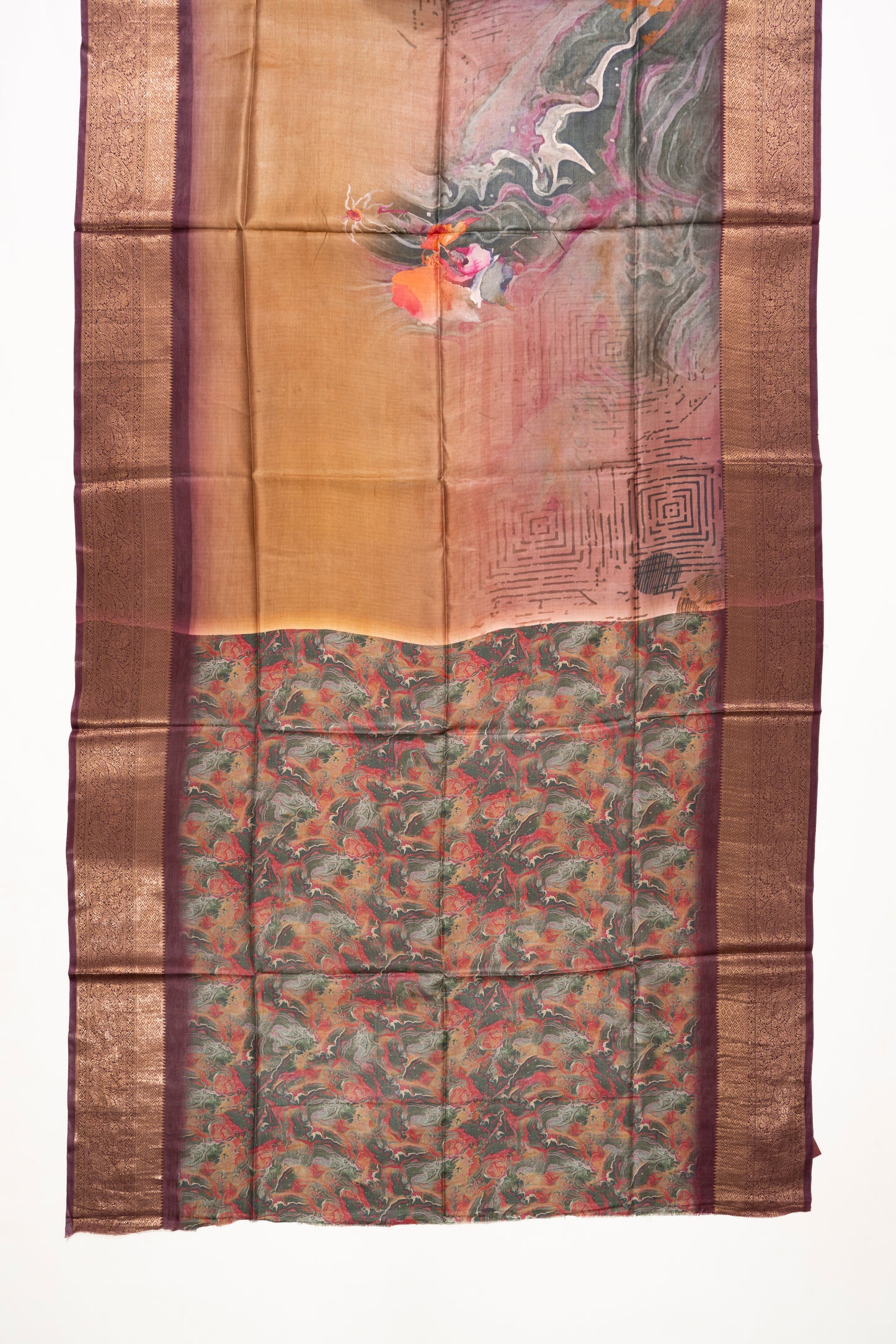 Green Multicolour Printed Bhagalpur Silk Saree