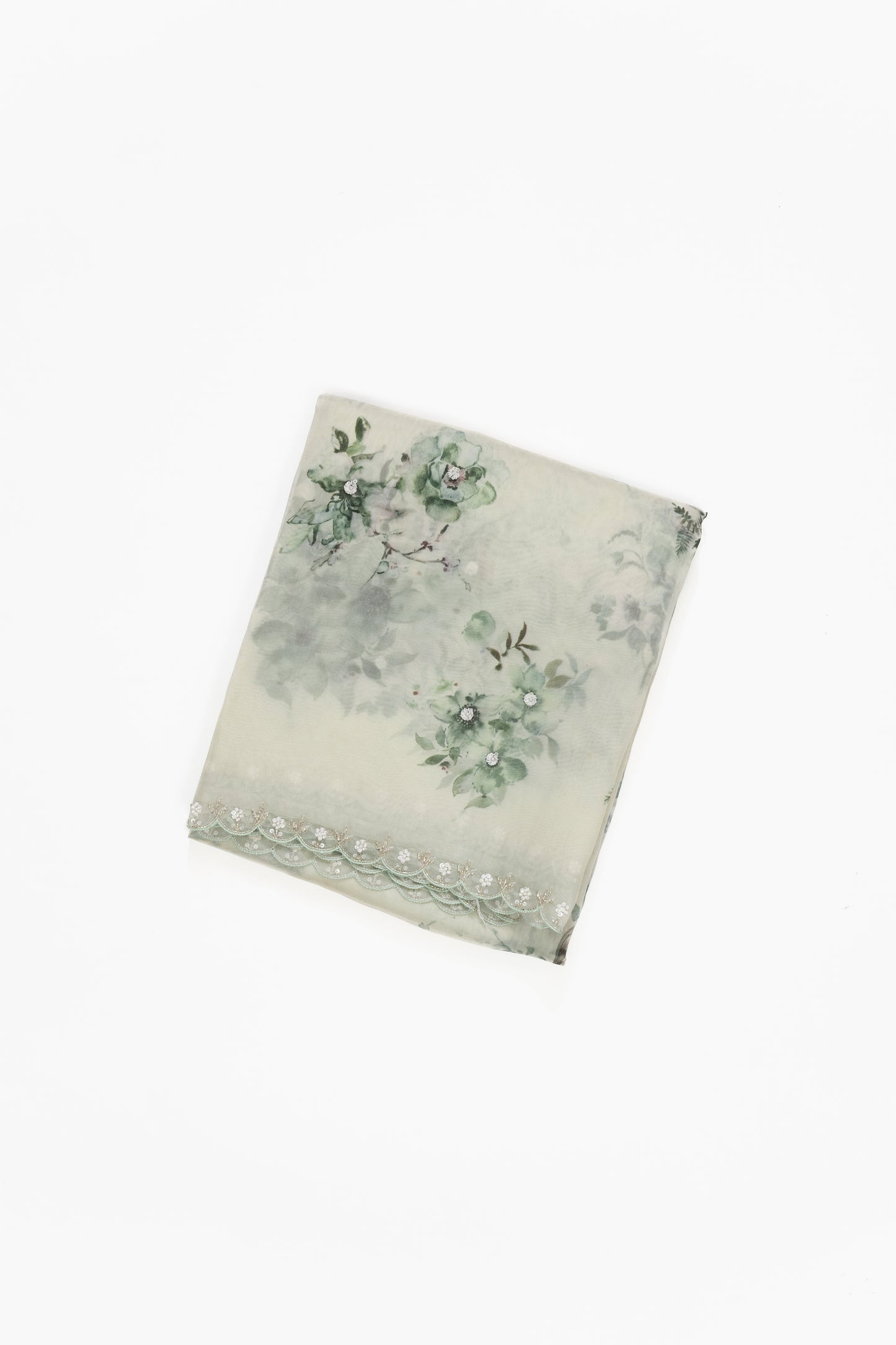 Pale Pista Green Printed Organza Saree