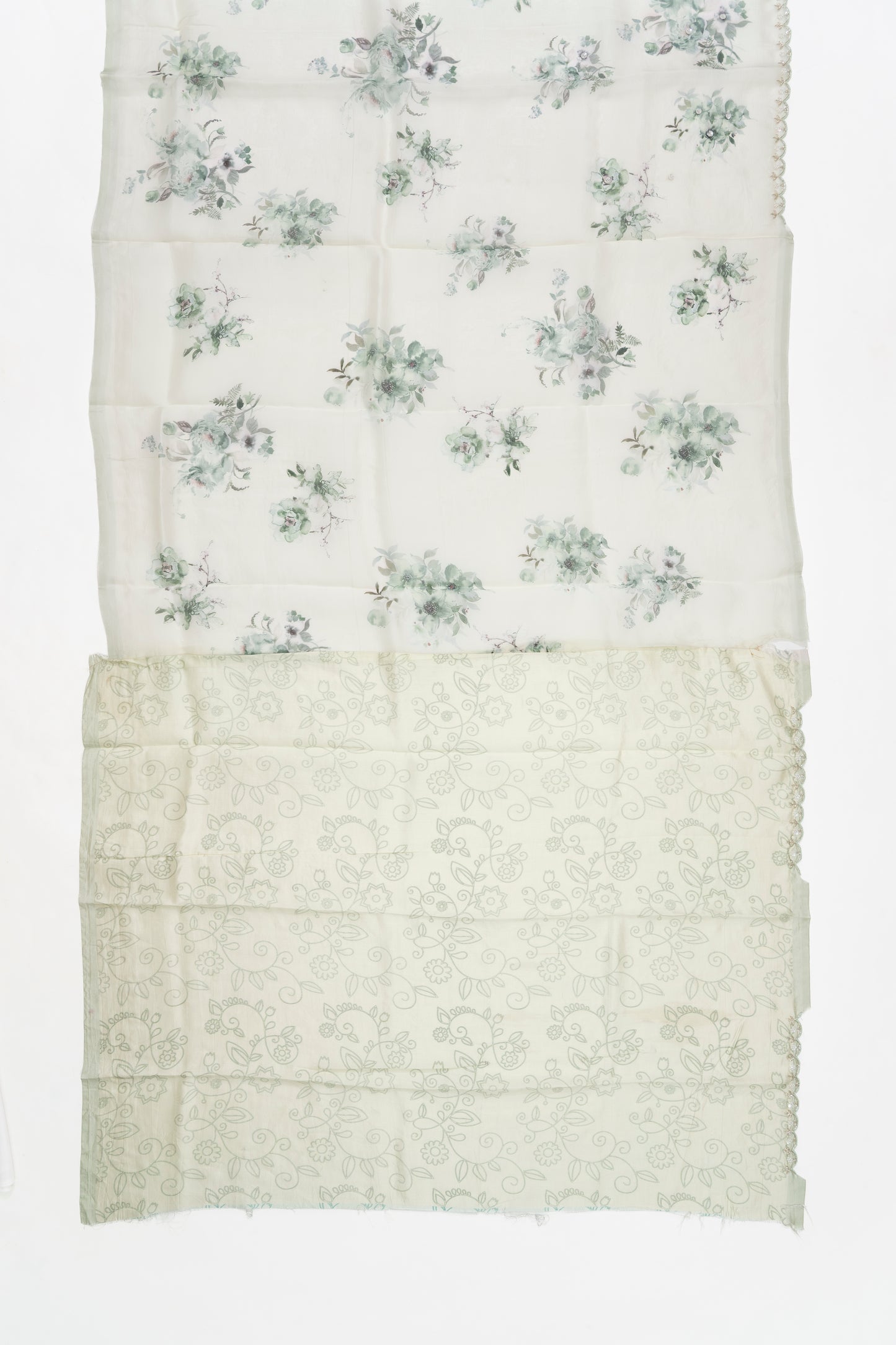 Pale Pista Green Printed Organza Saree