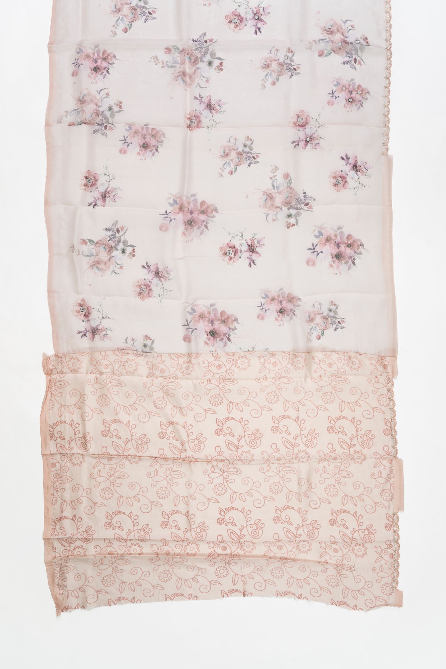 Baby Pink Printed Organza Saree