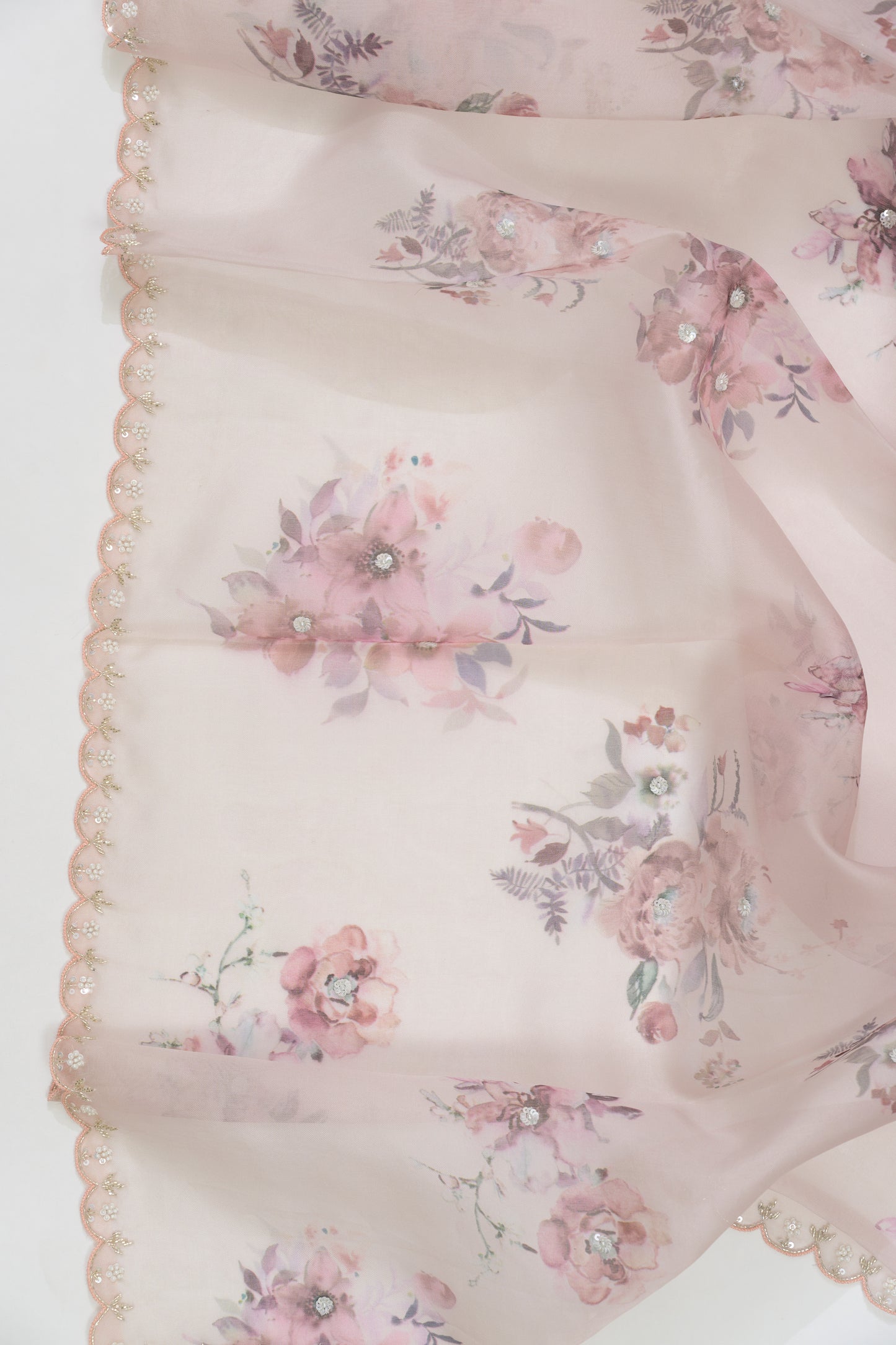Baby Pink Printed Organza Saree