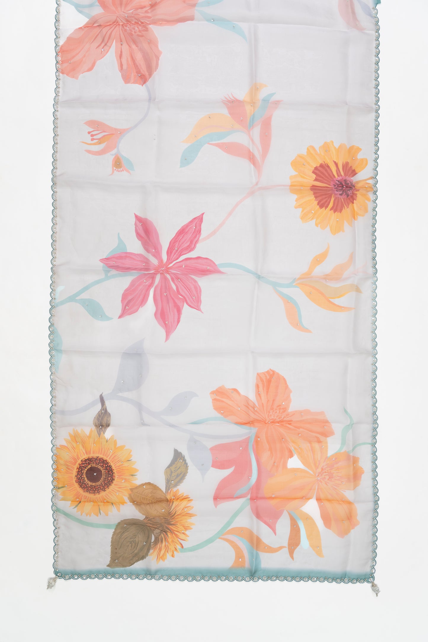 Classic White Printed Organza Saree