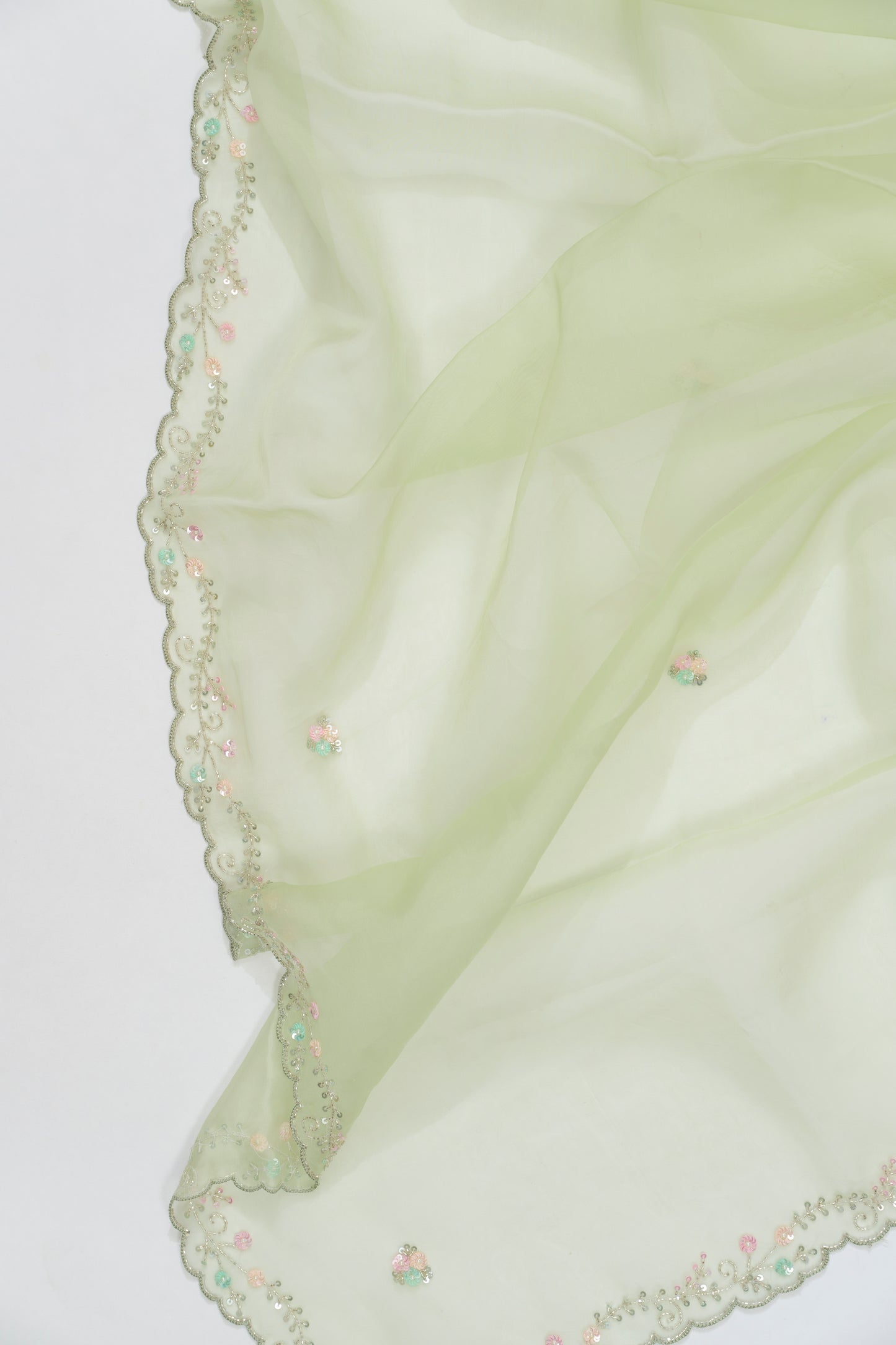 Pista Green Embroidery Organza Saree