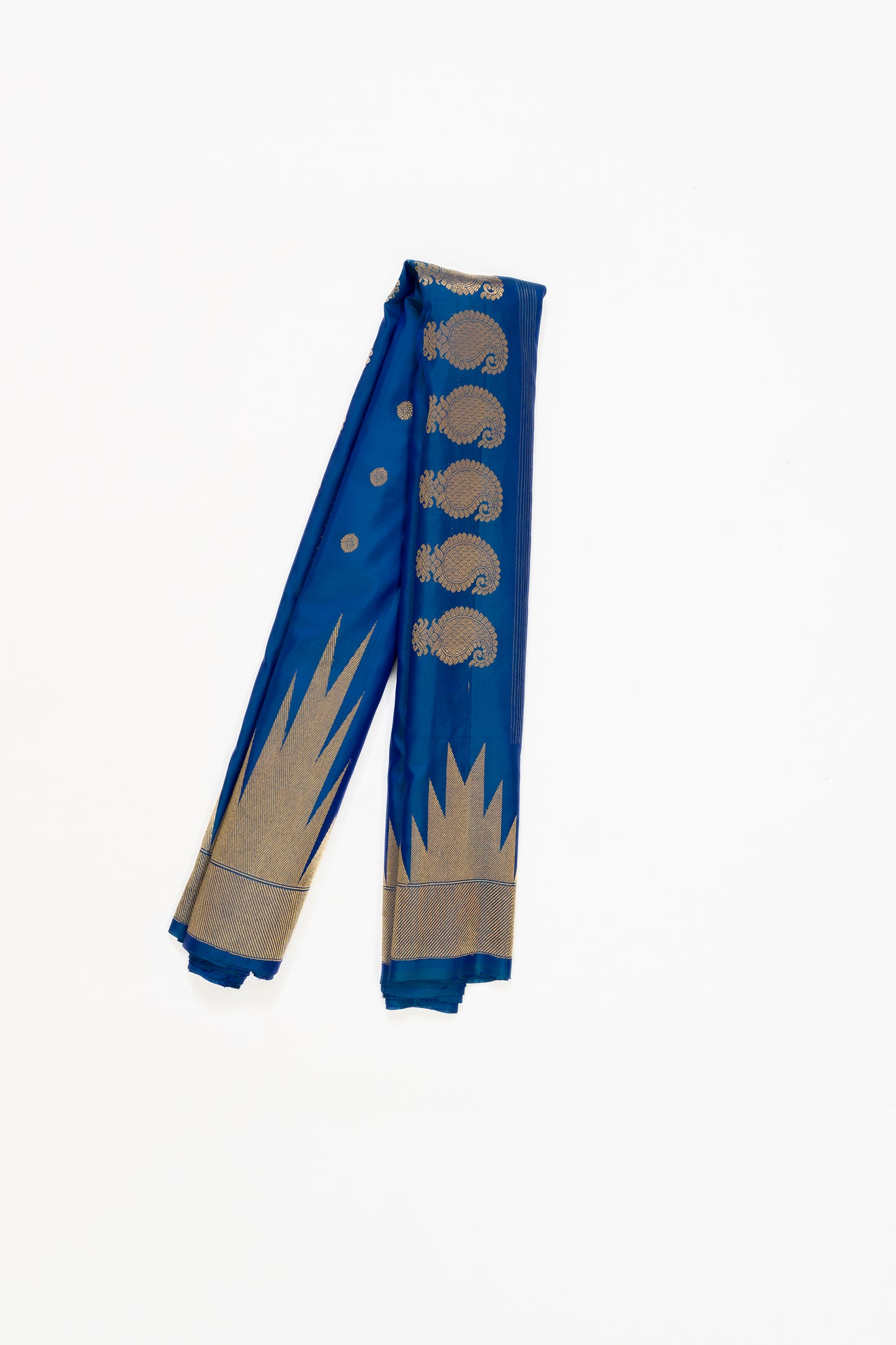 Royal Blue Gadwal Pattu Silk Saree With Temple Border