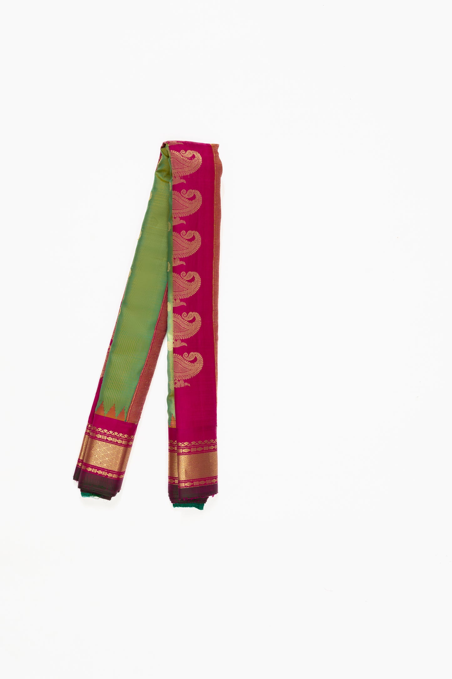 Cadmium Green & Pink Gadwal Pattu Silk Saree