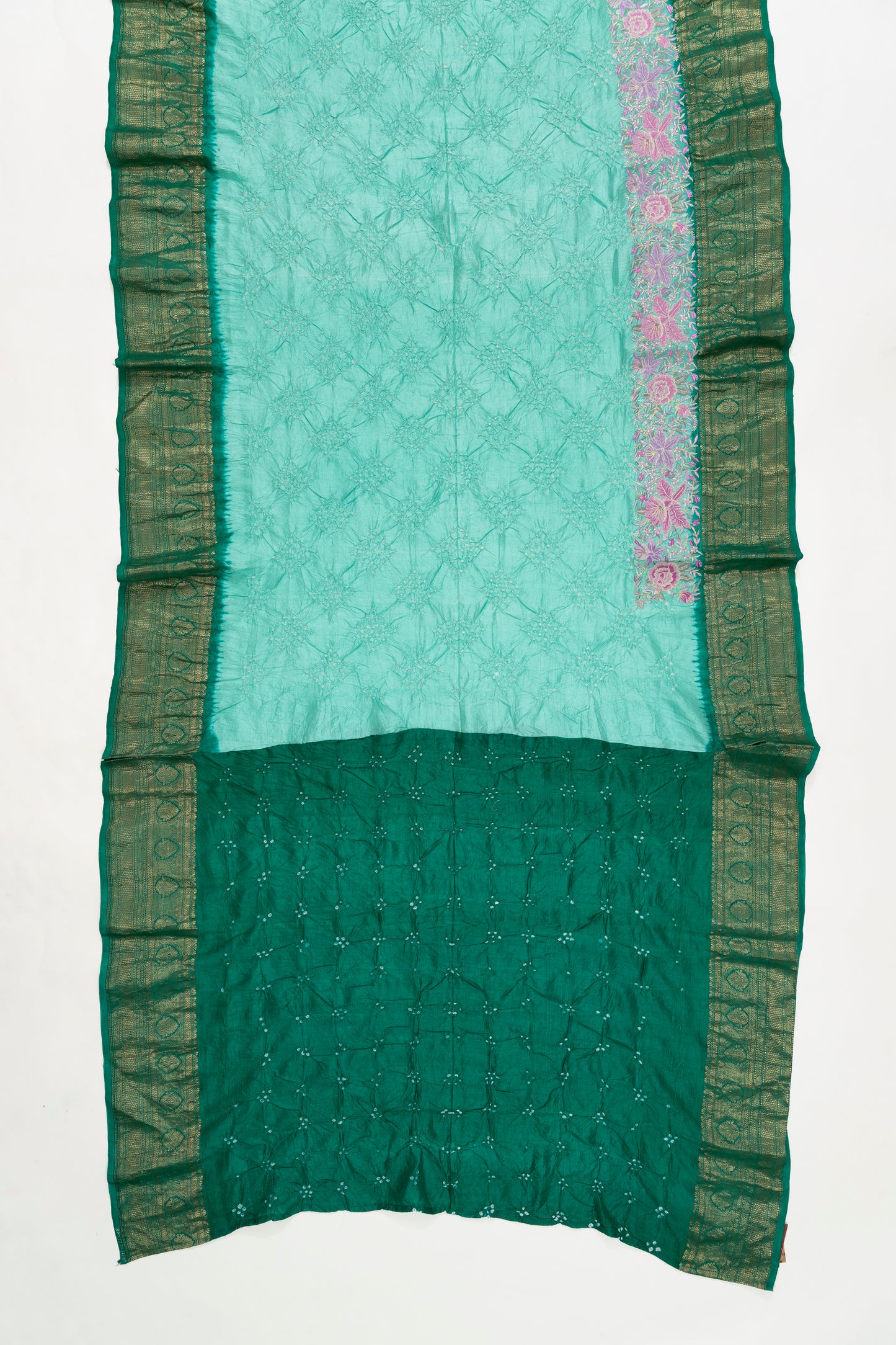 Tiffany Blue Kanchi Bandhini Saree With Embroidery