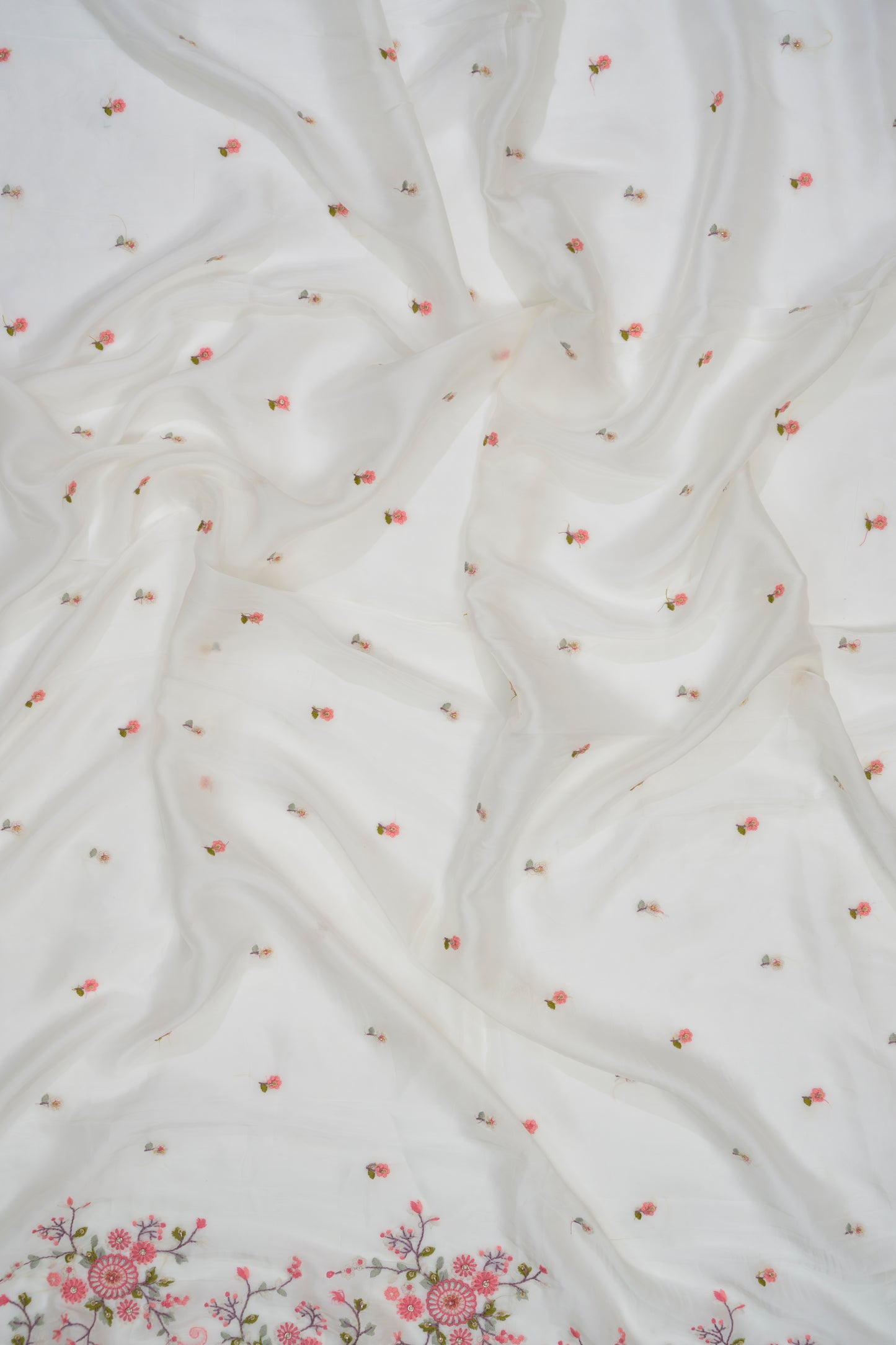 Classic White Embroidery Italian Crepe Saree