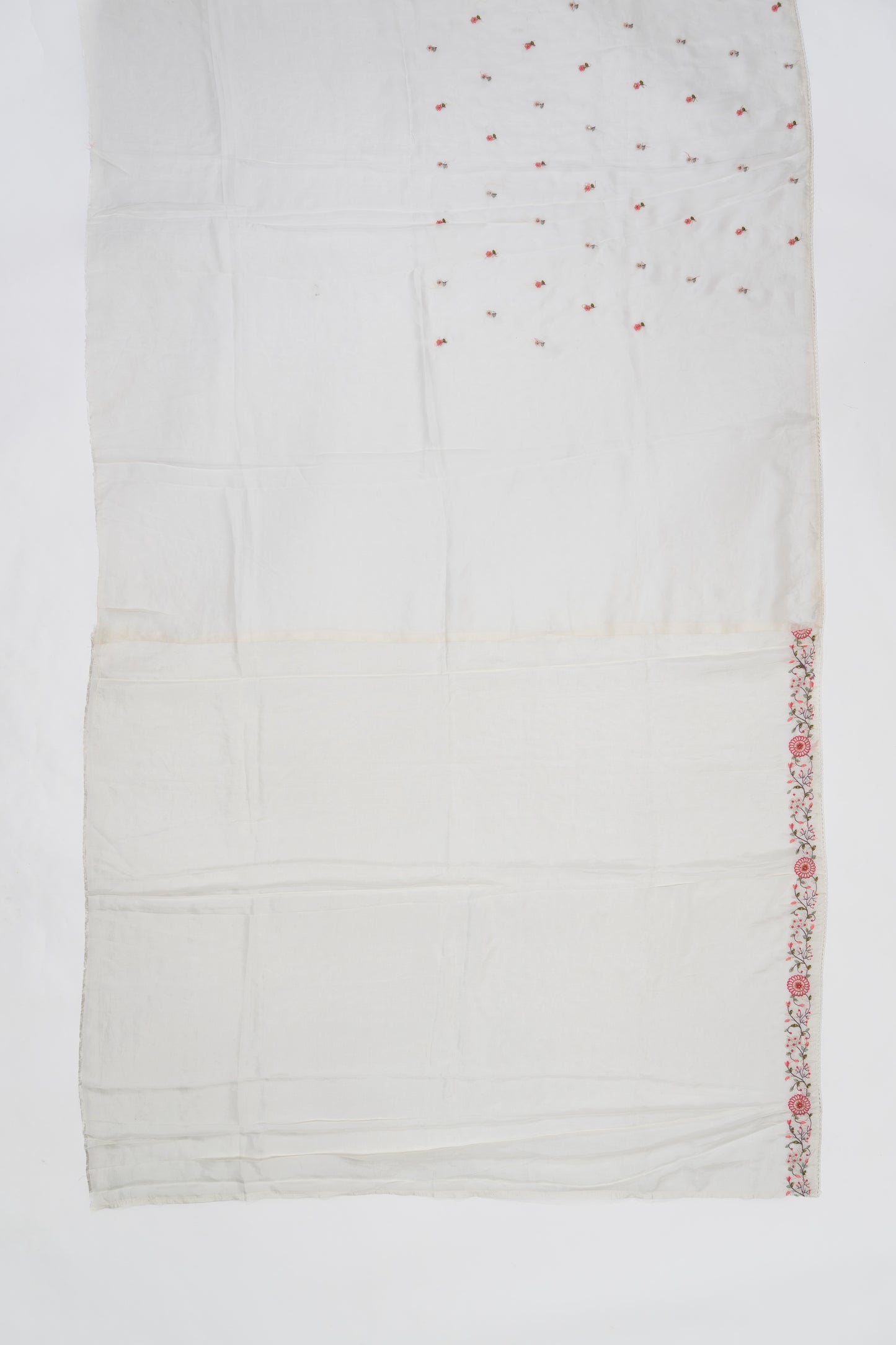 Classic White Embroidery Italian Crepe Saree