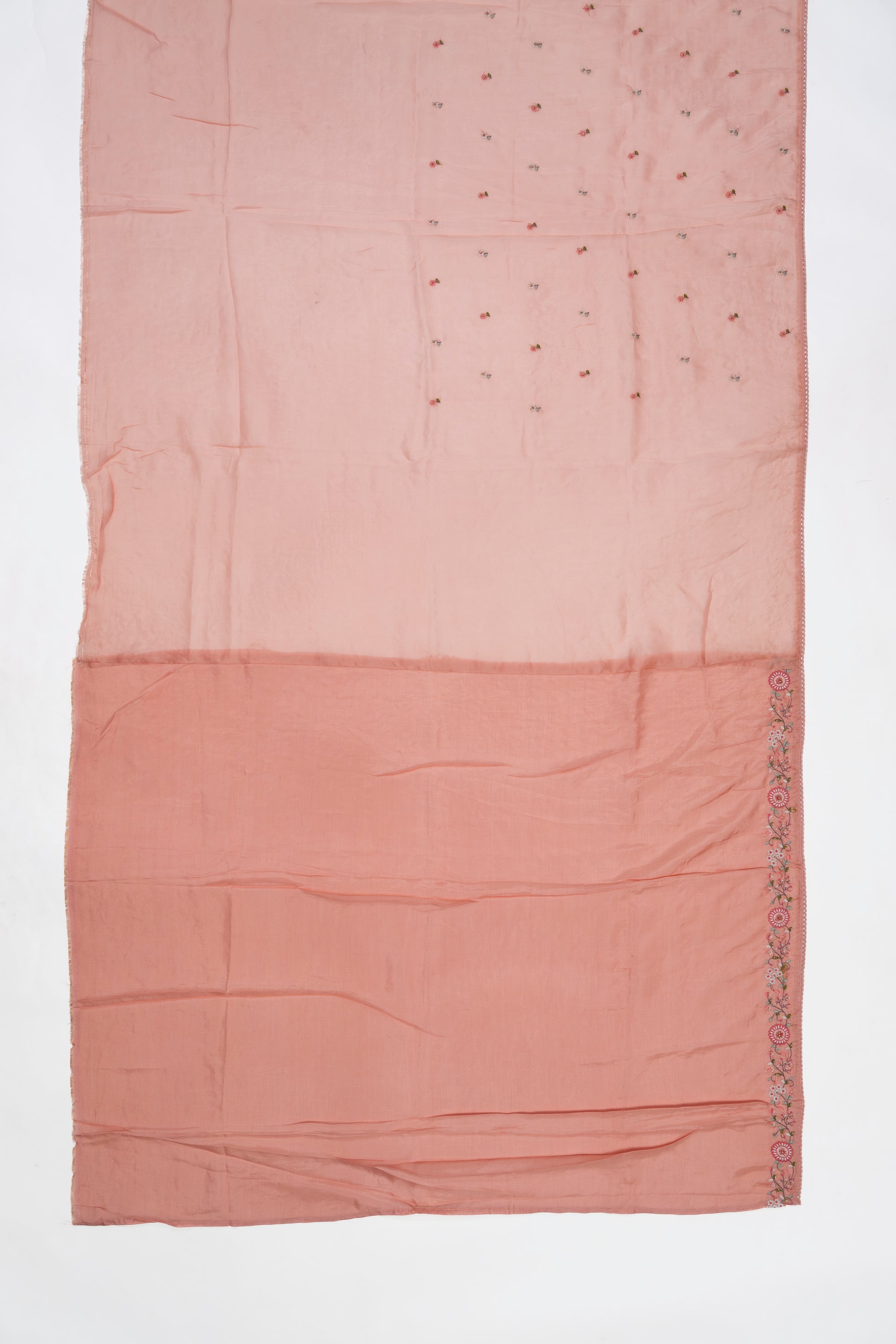 Soft Peach Embroidery Italian Crepe Saree