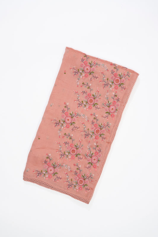 Soft Peach Embroidery Italian Crepe Saree