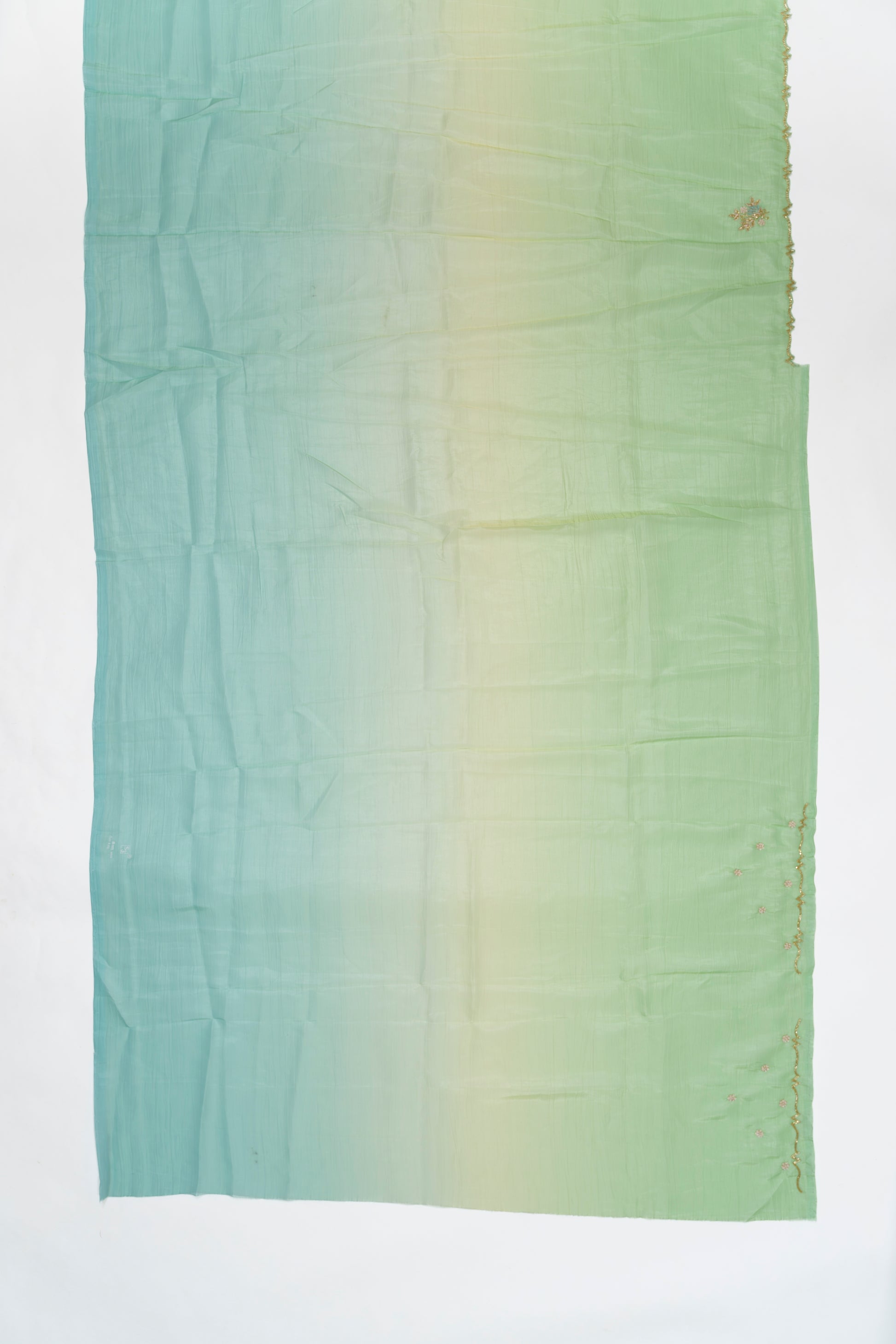 Green & Blue Embroidered Crush Tissue Saree
