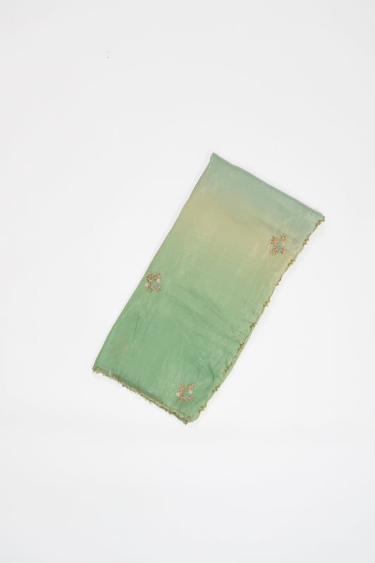 Green & Blue Embroidered Crush Tissue Saree