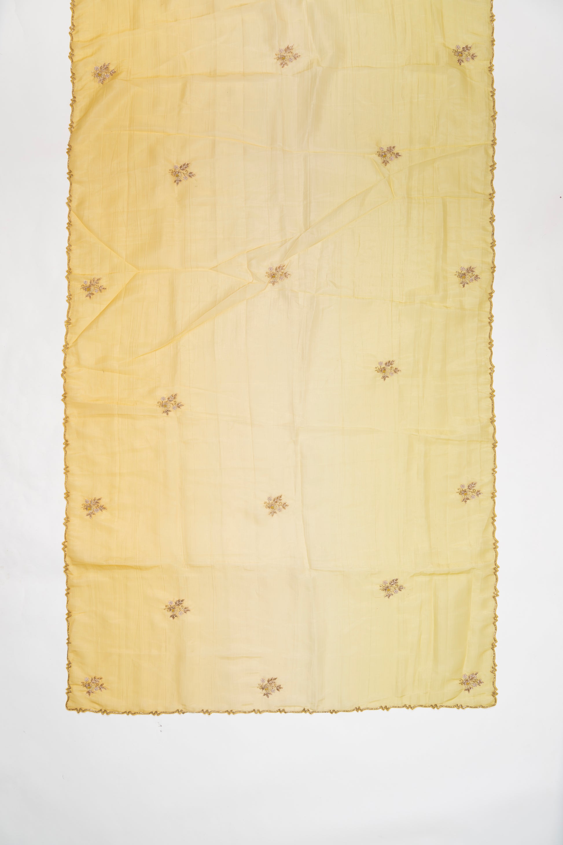 Light Yellow Embroidered Crush Tissue Saree