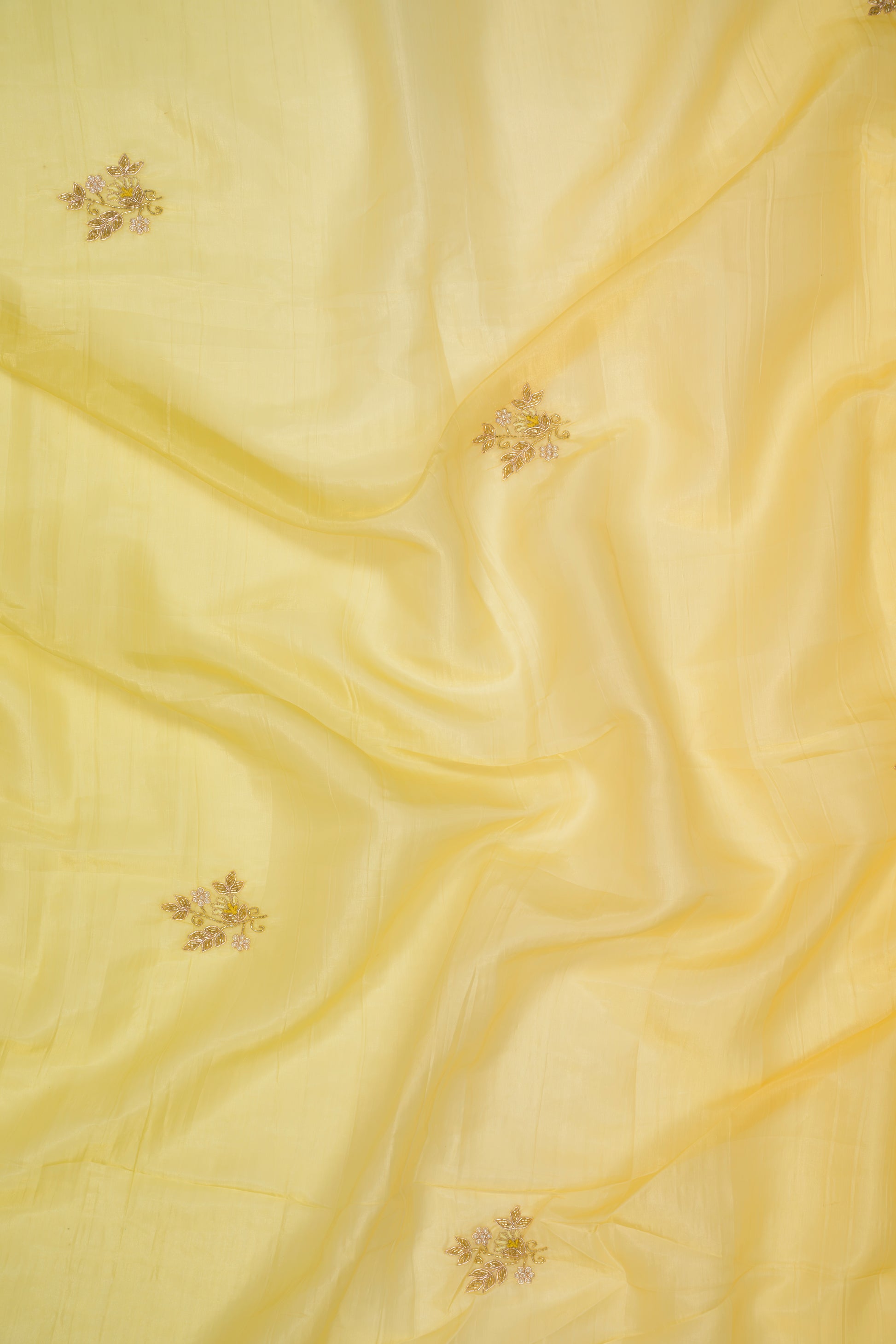 Light Yellow Embroidered Crush Tissue Saree