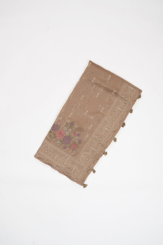 Pale Gold Embroidered Crush Tissue Saree