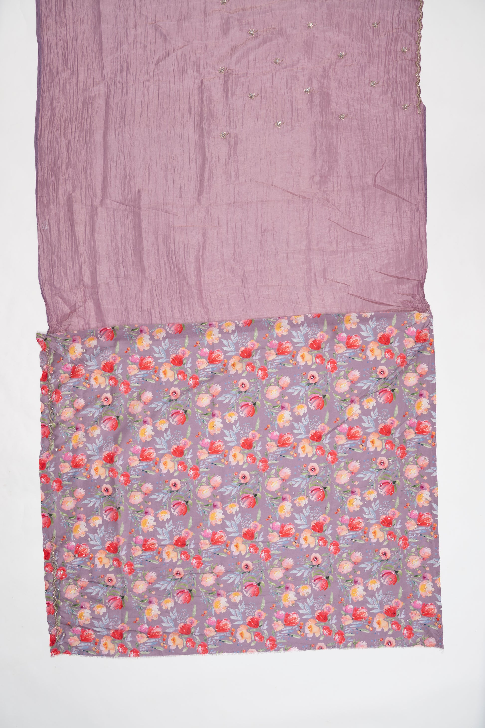 Soveriegn Purple Embroidered Crush Tissue Saree
