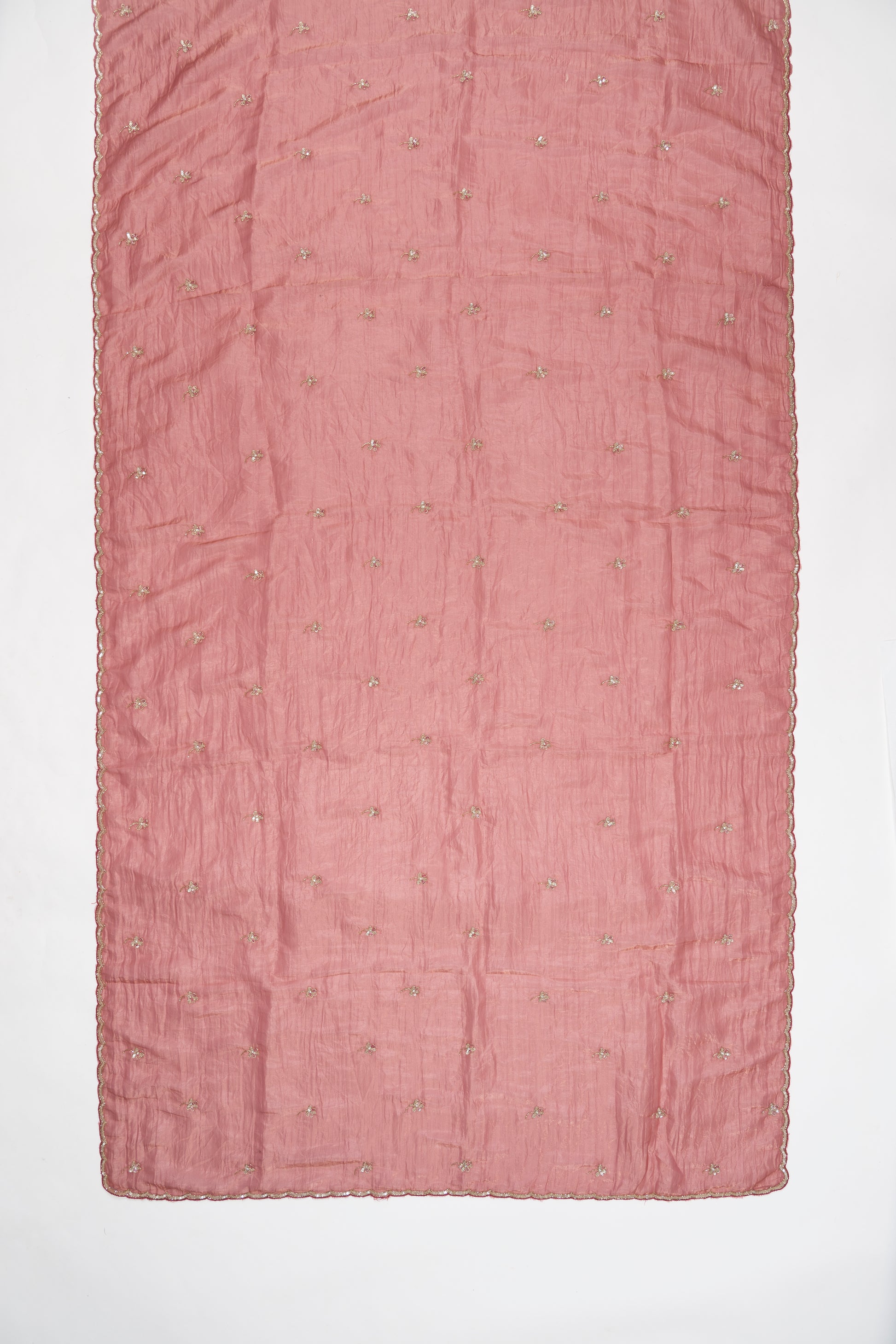 Peach Pink Embroidered Crush Tissue Saree