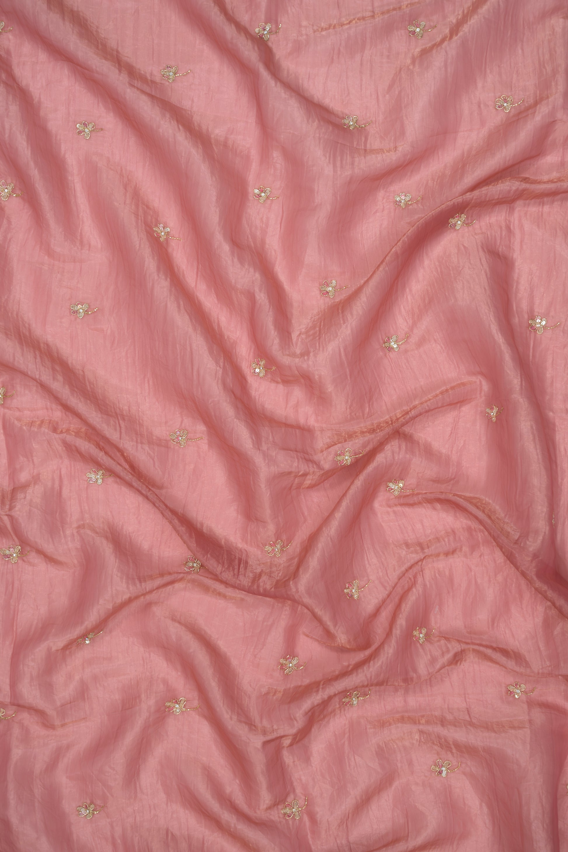 Peach Pink Embroidered Crush Tissue Saree