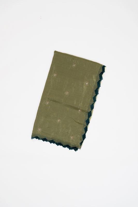 Leaf Green Embroidered Crush Tissue Saree