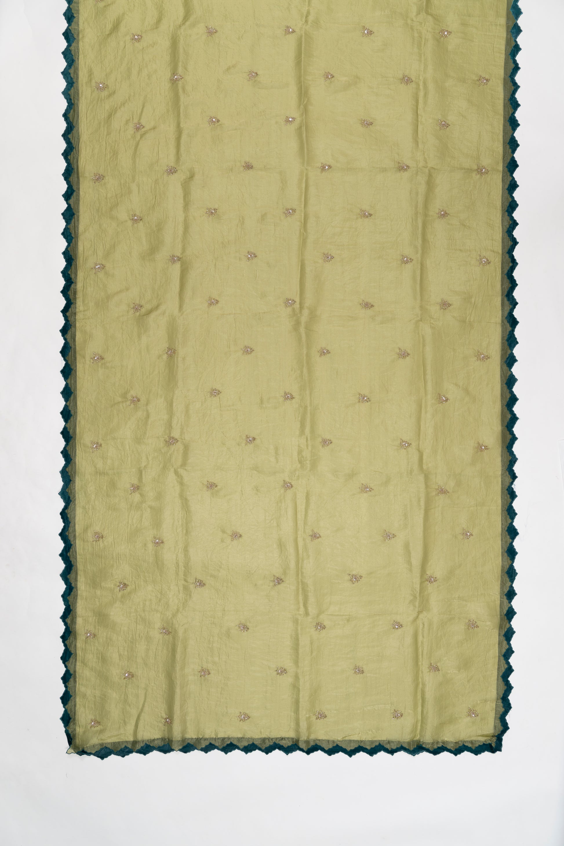 Leaf Green Embroidered Crush Tissue Saree