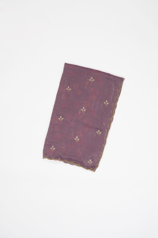 Smyrna Purple Embroidered Crush Tissue Saree