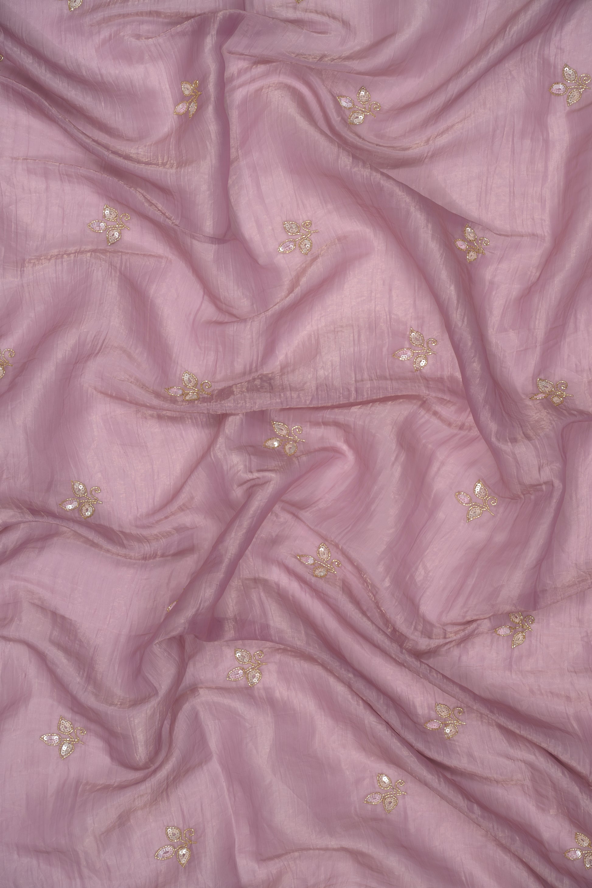 Smyrna Purple Embroidered Crush Tissue Saree