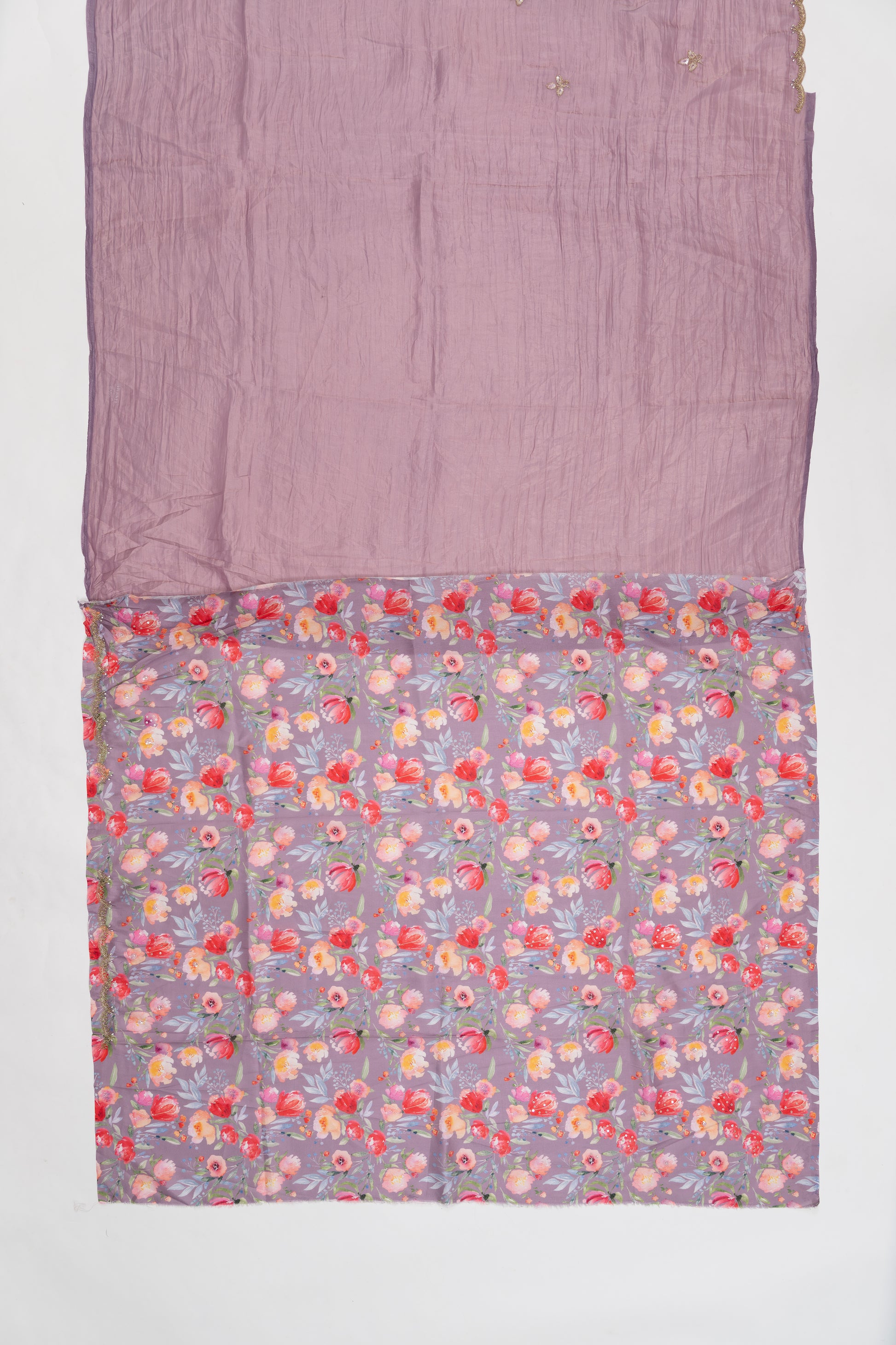 Smyrna Purple Embroidered Crush Tissue Saree