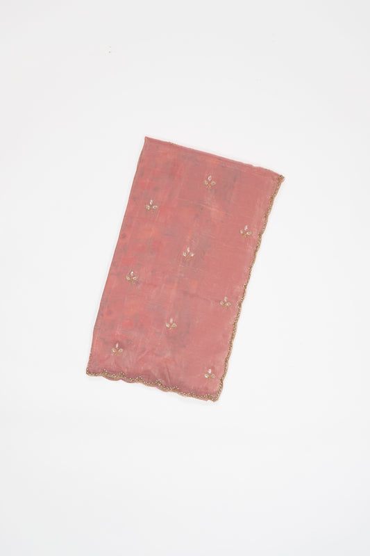 Faded Orange Embroidered Crush Tissue Saree