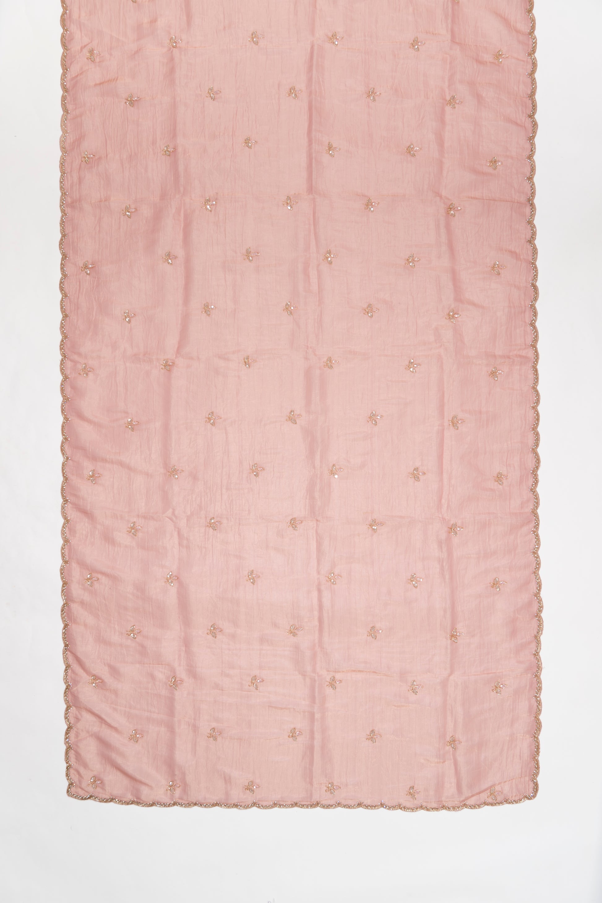 Faded Orange Embroidered Crush Tissue Saree