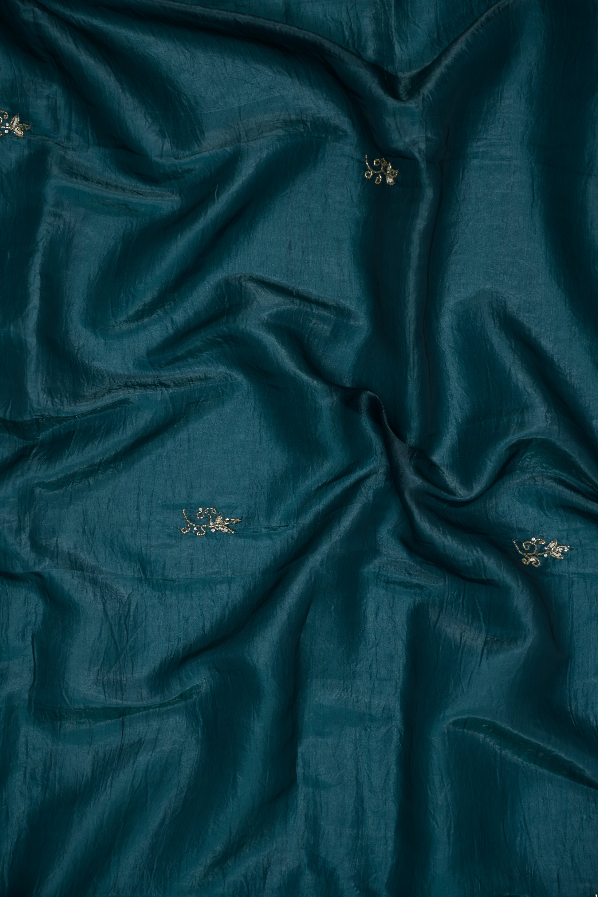 Peacock Green Embroidered Crush Tissue Saree