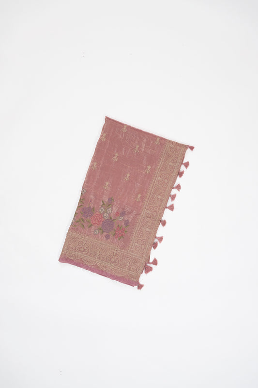 Dust Pink Embroidered Crush Tissue Saree