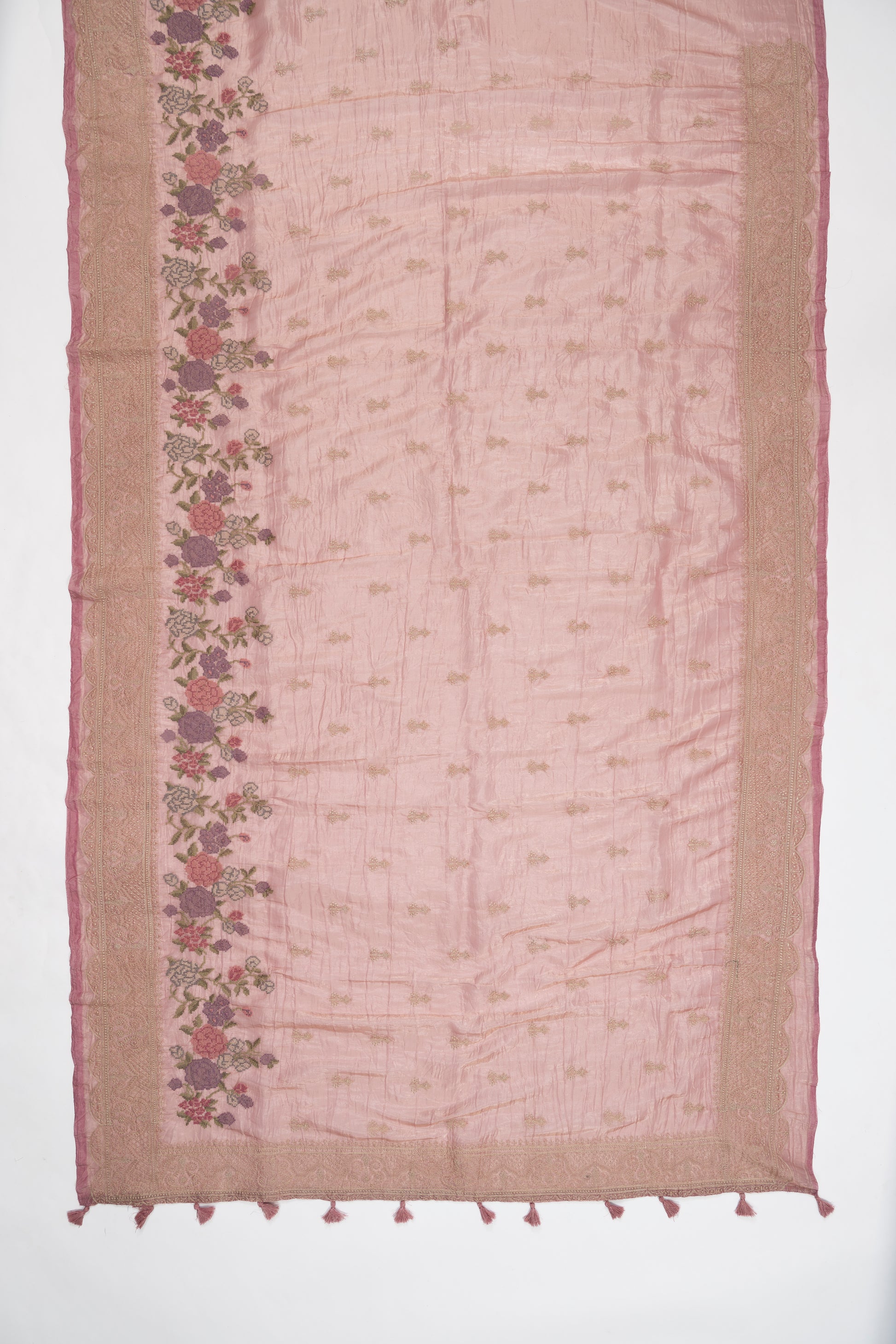 Dust Pink Embroidered Crush Tissue Saree