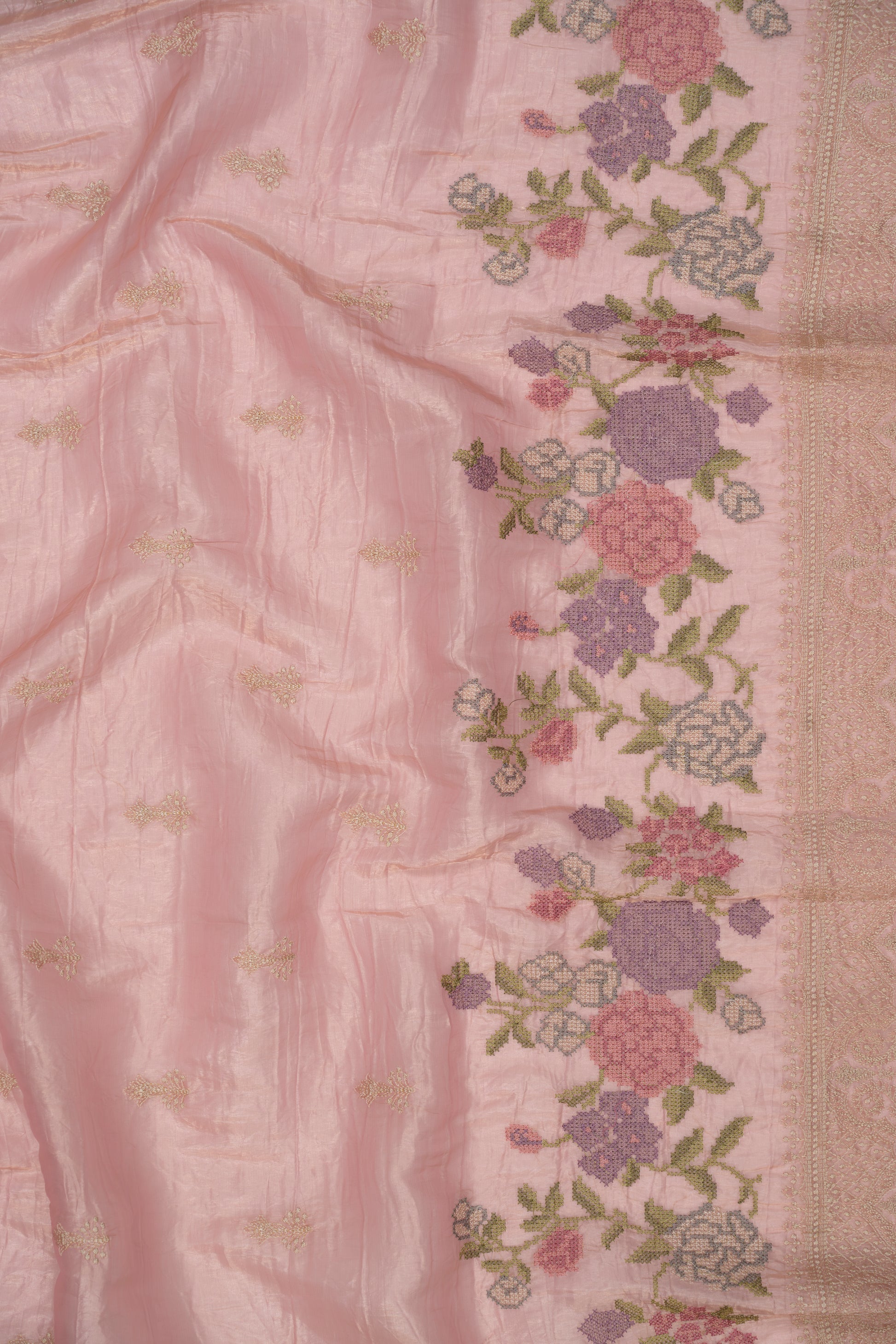 Dust Pink Embroidered Crush Tissue Saree
