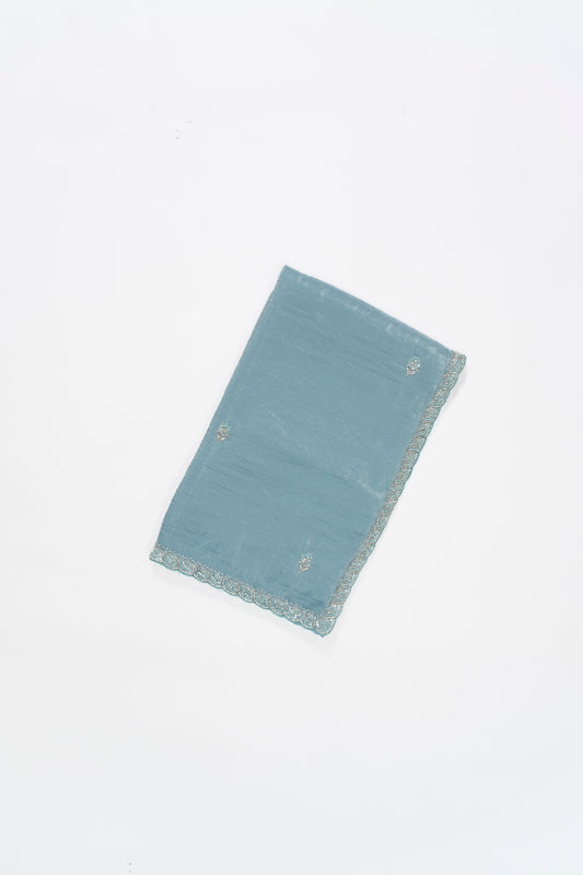 Sky Blue Embroidery Glass Tissue Saree