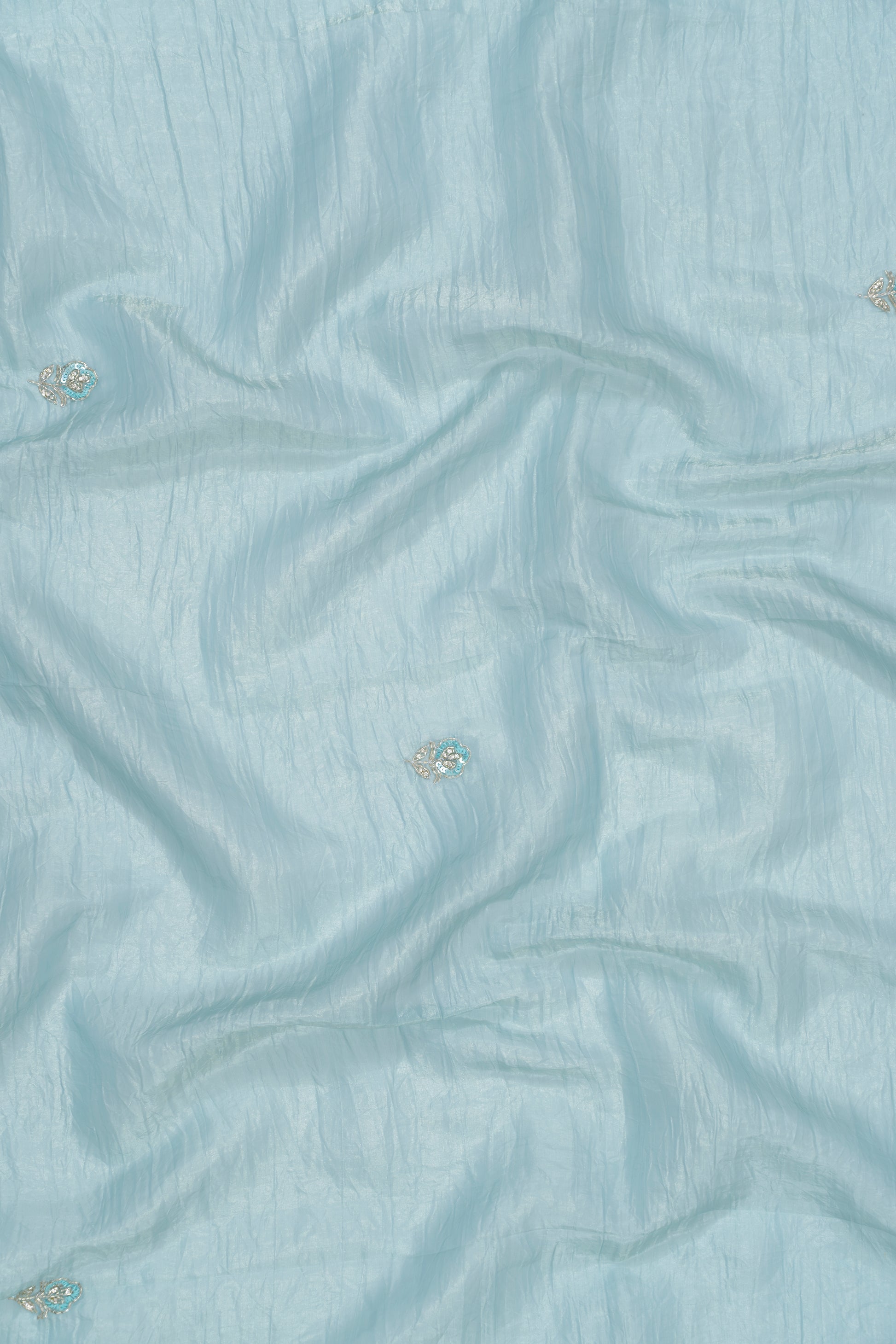 Sky Blue Embroidery Glass Tissue Saree