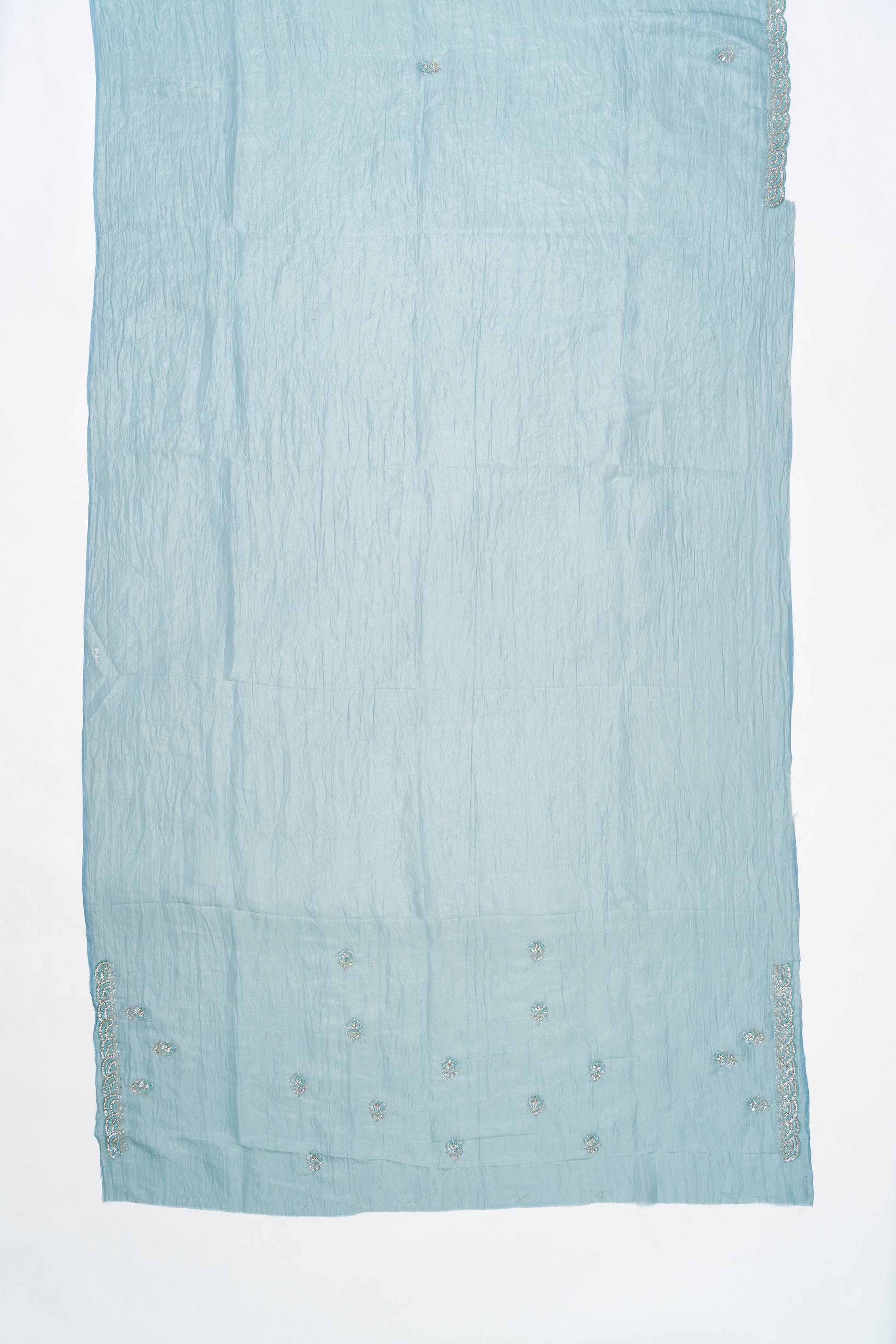 Sky Blue Embroidery Glass Tissue Saree